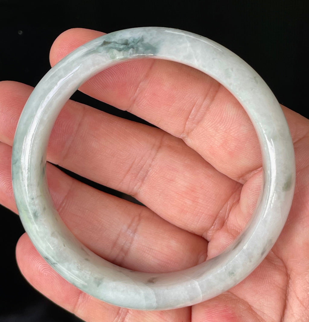 Natural Grade A Certified Burmese Jadeite Jade Bangle – Greyish Milky White with Apple & Imperial Green Hues – 58.4mm – JB831