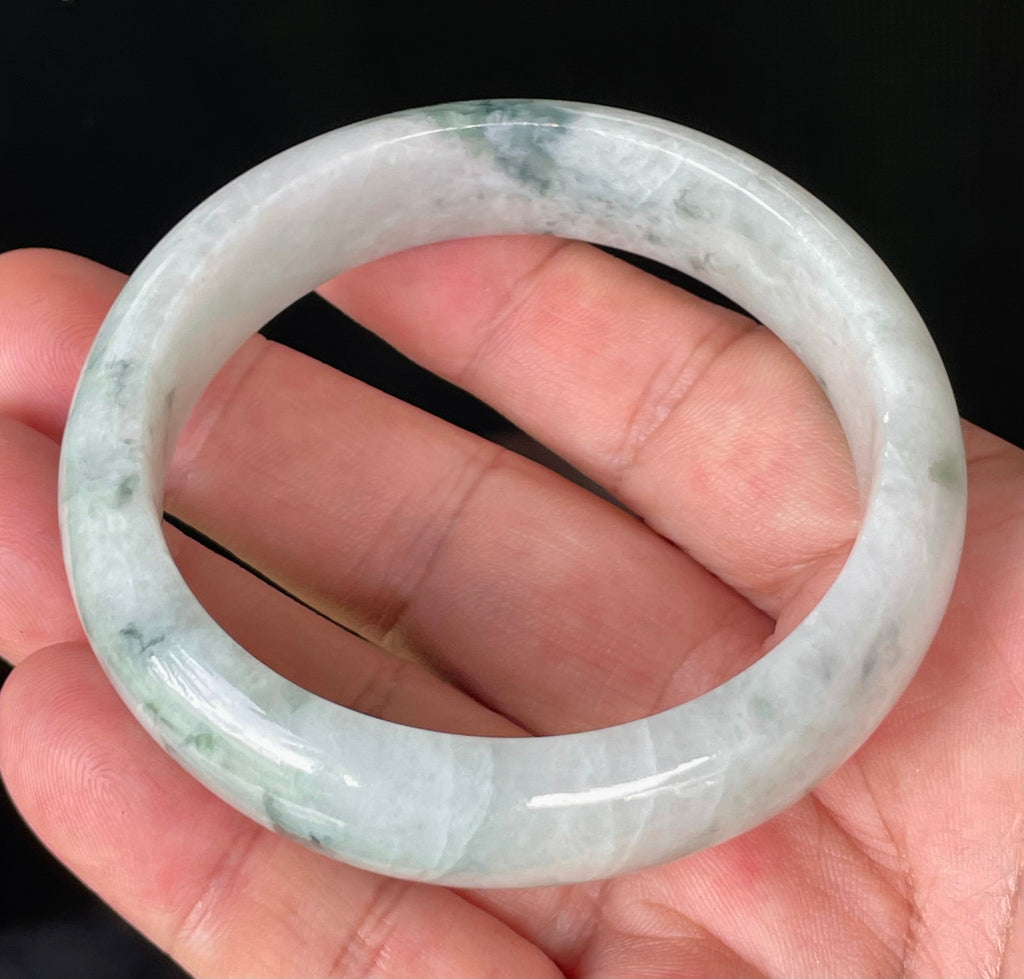 Natural Grade A Certified Burmese Jadeite Jade Bangle – Greyish Milky White with Apple & Imperial Green Hues – 58.4mm – JB831