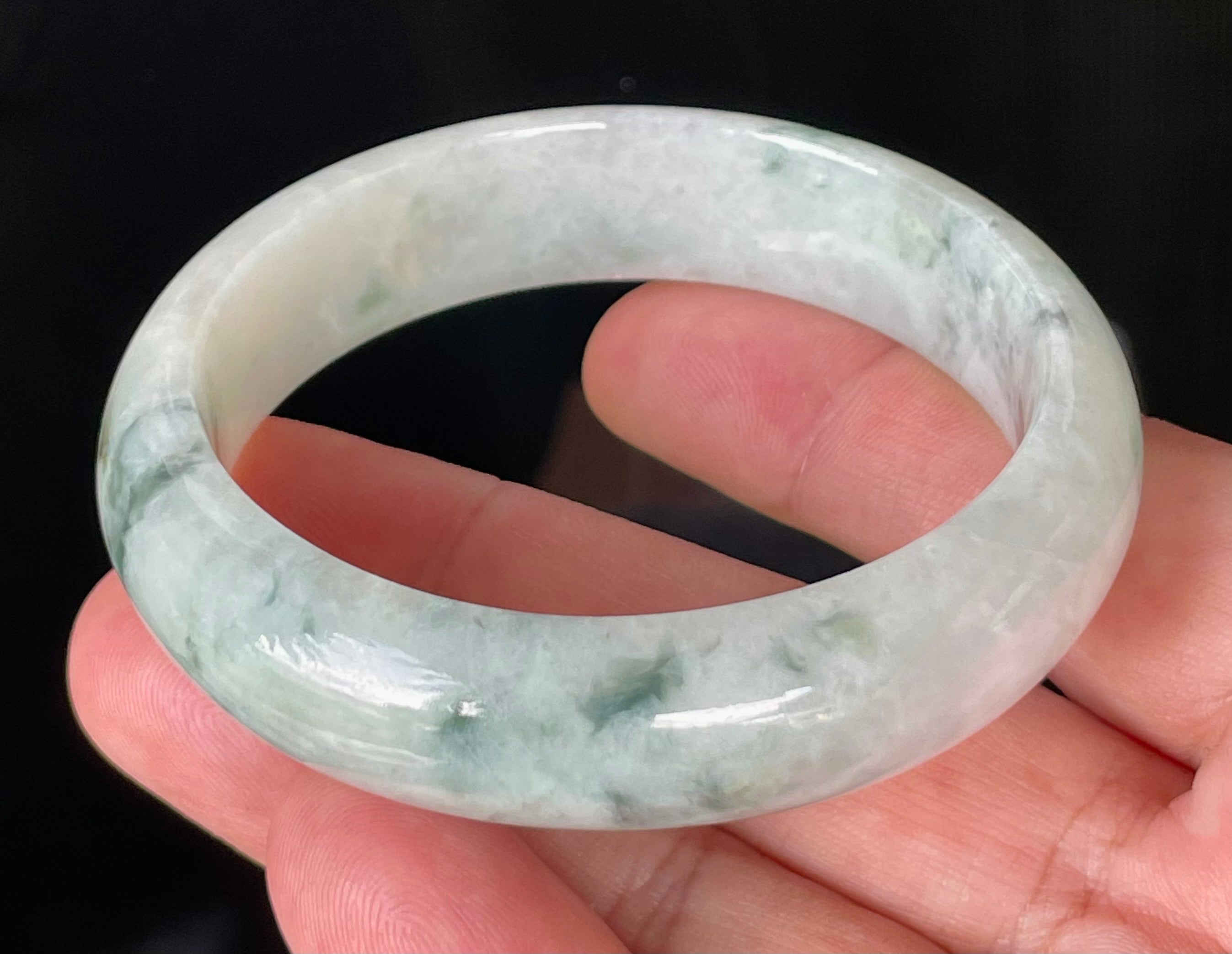 Natural Grade A Certified Burmese Jadeite Jade Bangle – Greyish Milky White with Apple & Imperial Green Hues – 58.4mm – JB831