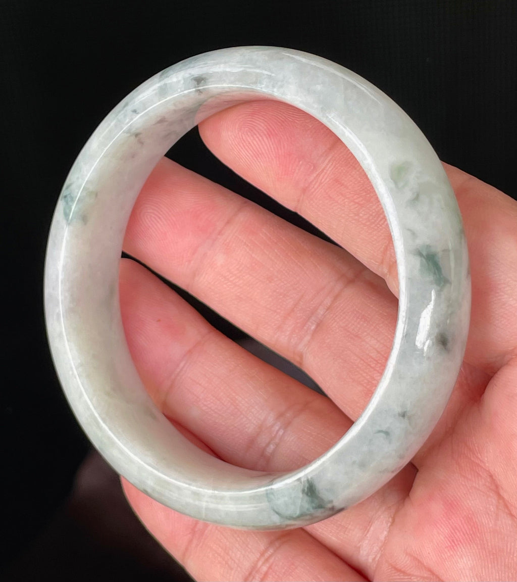 Natural Grade A Certified Burmese Jadeite Jade Bangle – Greyish Milky White with Apple & Imperial Green Hues – 58.4mm – JB831