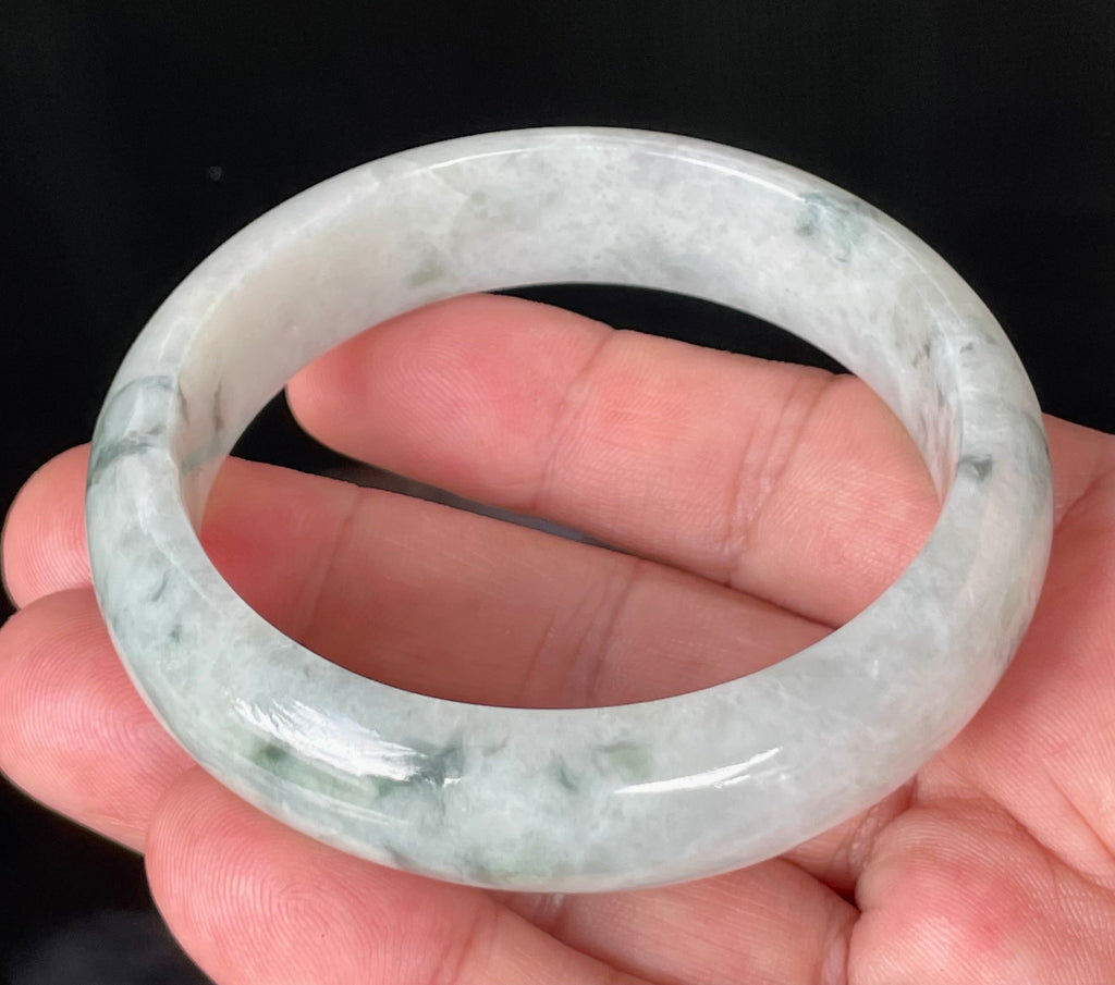 Natural Grade A Certified Burmese Jadeite Jade Bangle – Greyish Milky White with Apple & Imperial Green Hues – 58.4mm – JB831