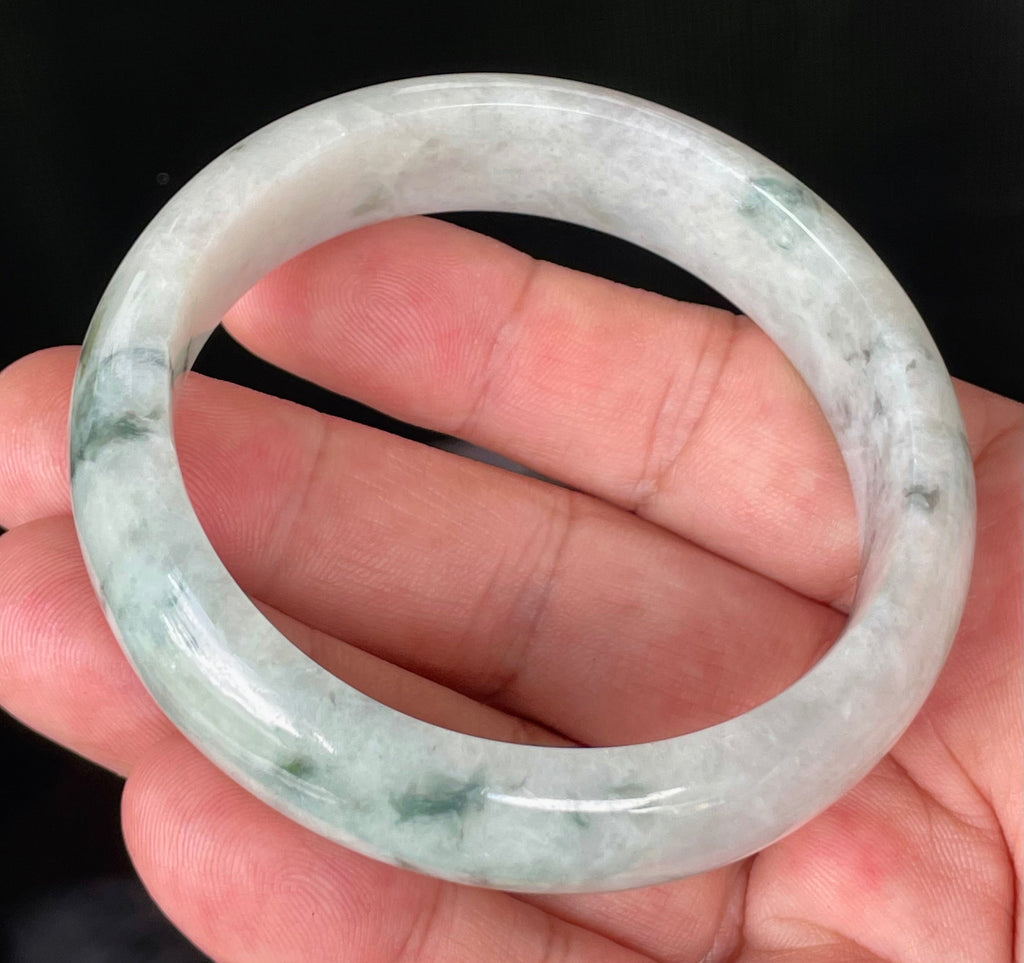 Natural Grade A Certified Burmese Jadeite Jade Bangle – Greyish Milky White with Apple & Imperial Green Hues – 58.4mm – JB831
