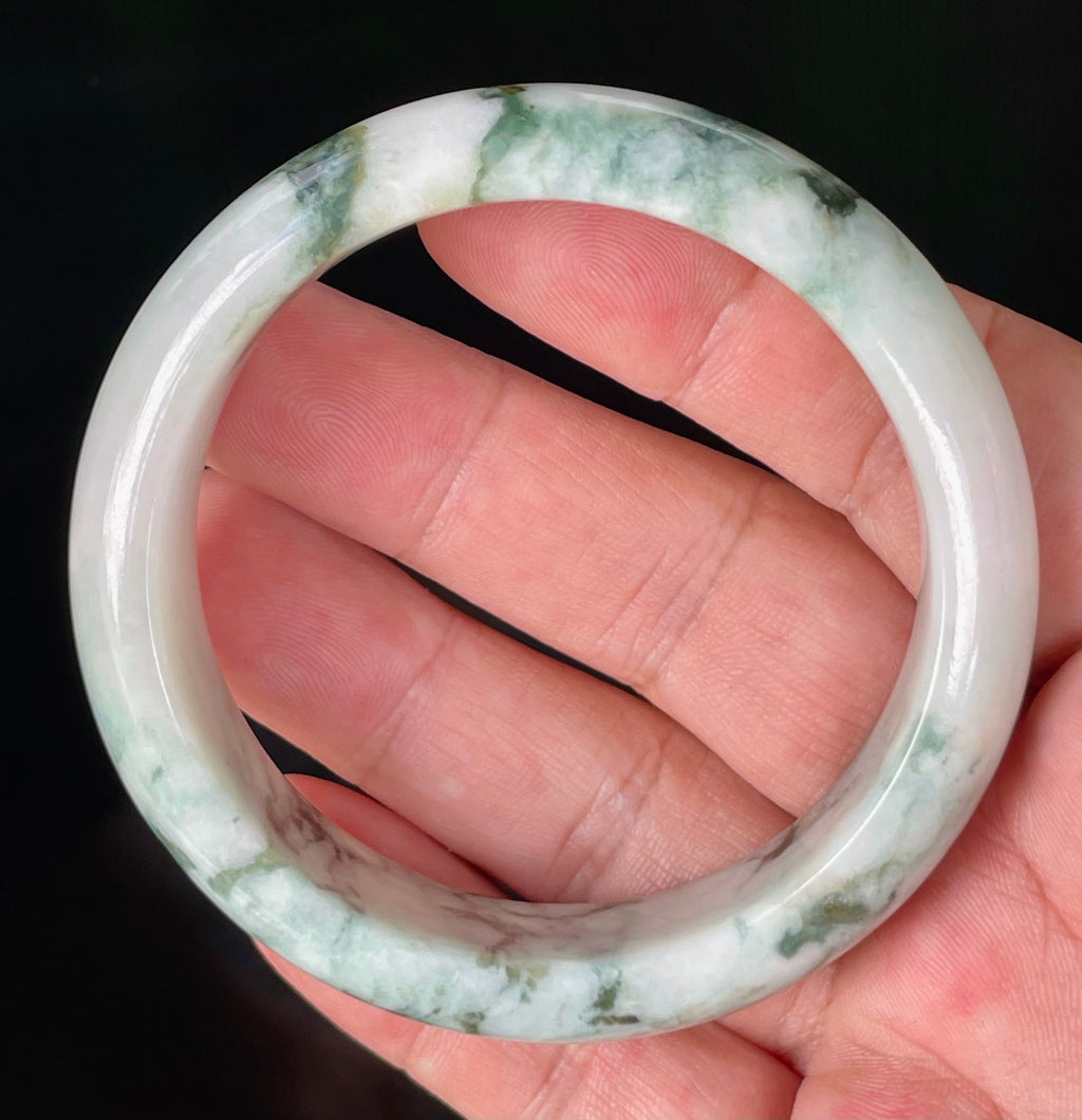 Natural Grade A Certified Burmese Jadeite Jade Bangle – Icy Imperial & Apple Green, Milky White – 57.8mm – JB877