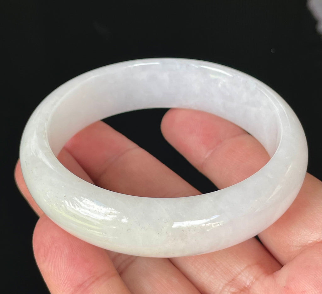 Natural Grade A Certified Burmese Jadeite Jade Bangle – Icy Milky White & Honey – 58.5mm – JB827