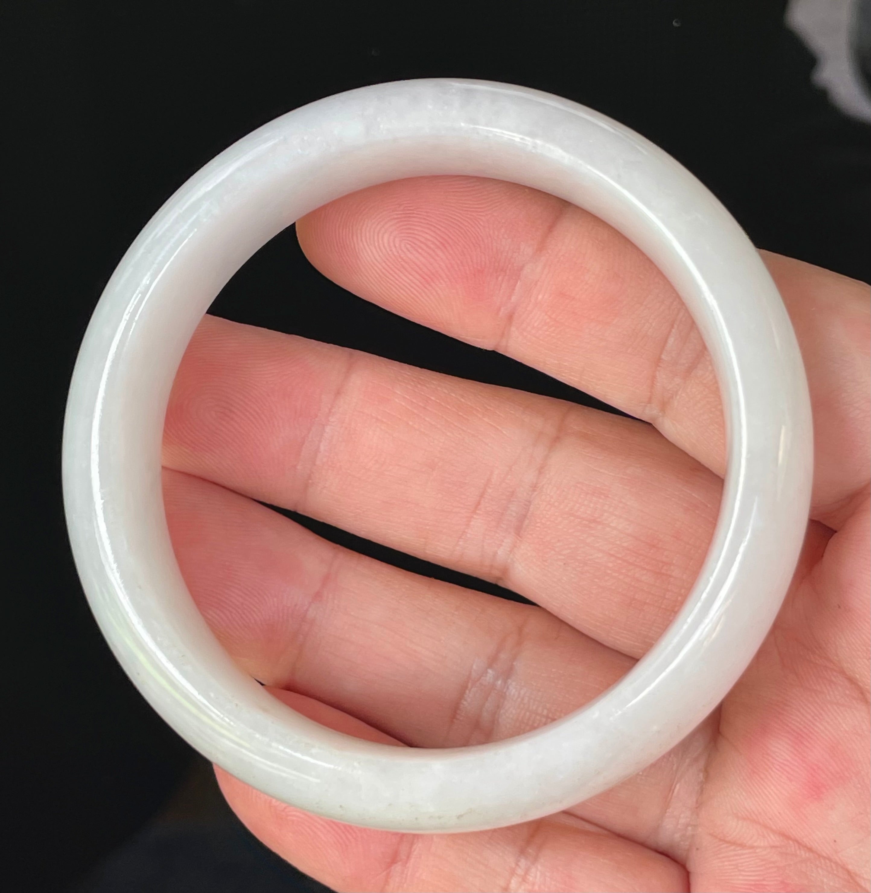 Natural Grade A Certified Burmese Jadeite Jade Bangle – Icy Milky White & Honey – 58.5mm – JB827