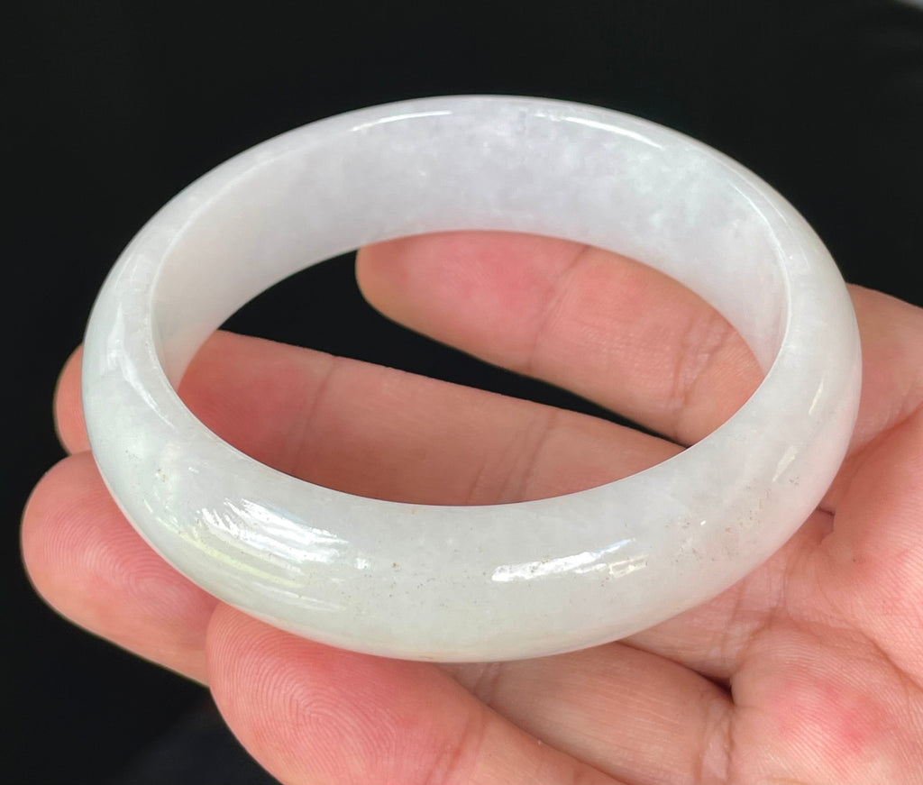 Natural Grade A Certified Burmese Jadeite Jade Bangle – Icy Milky White & Honey – 58.5mm – JB827