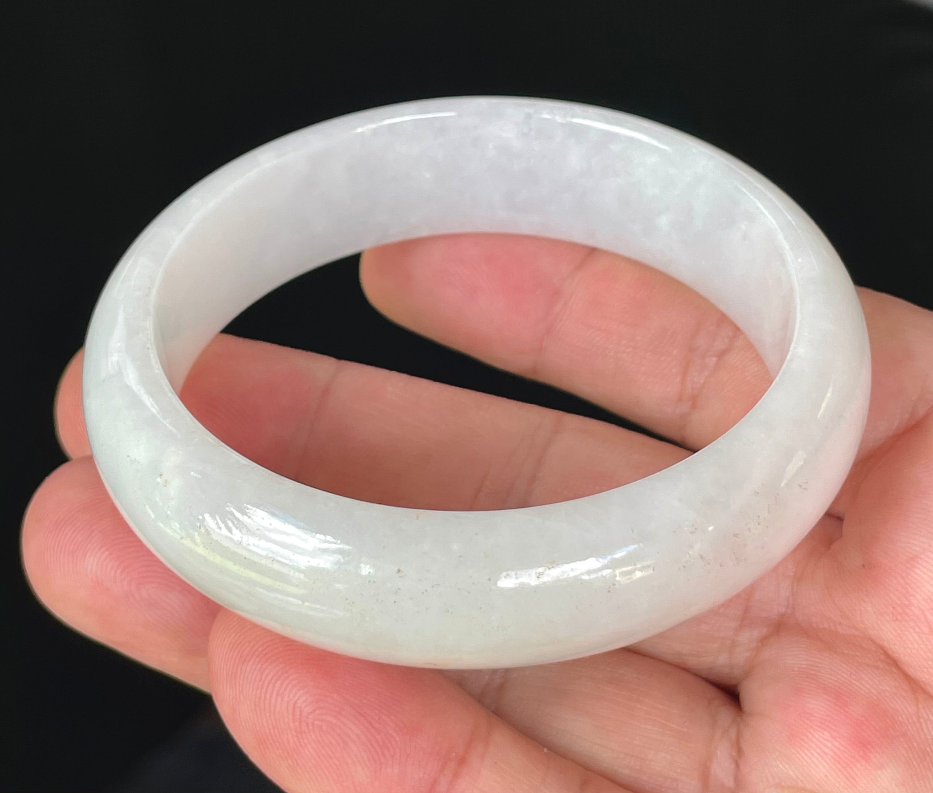Natural Grade A Certified Burmese Jadeite Jade Bangle – Icy Milky White & Honey – 58.5mm – JB827