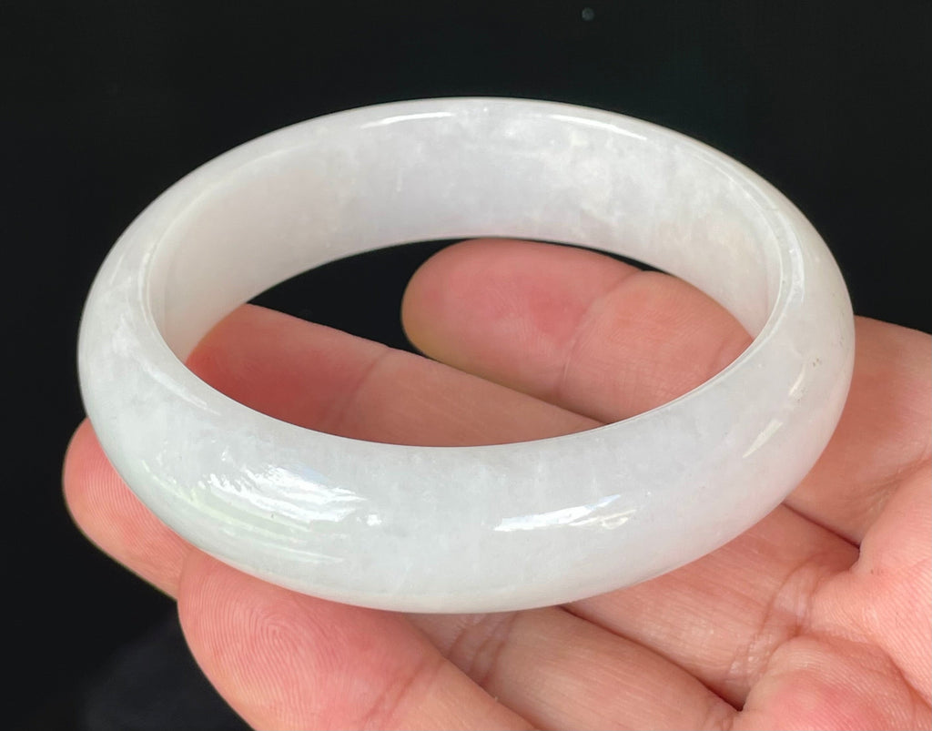 Natural Grade A Certified Burmese Jadeite Jade Bangle – Icy Milky White & Honey – 58.5mm – JB827