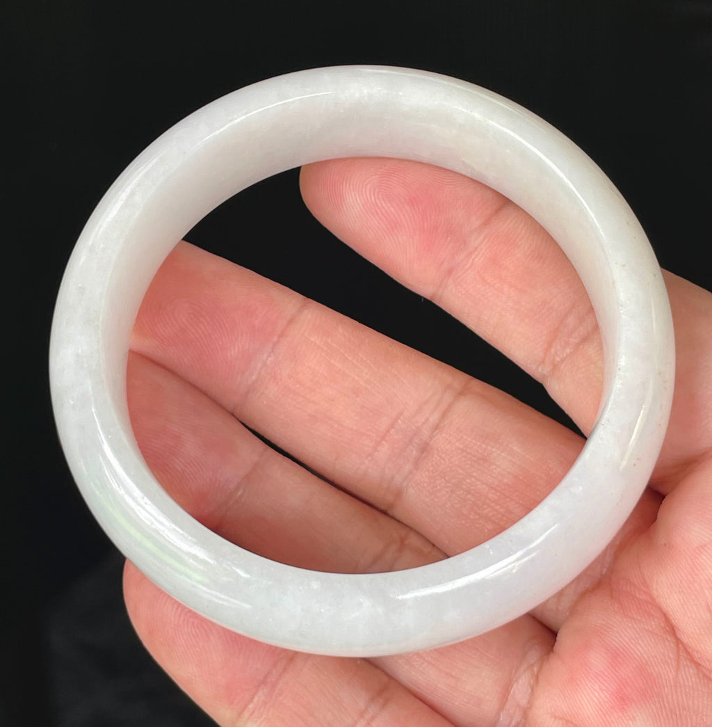 Natural Grade A Certified Burmese Jadeite Jade Bangle – Icy Milky White & Honey – 58.5mm – JB827