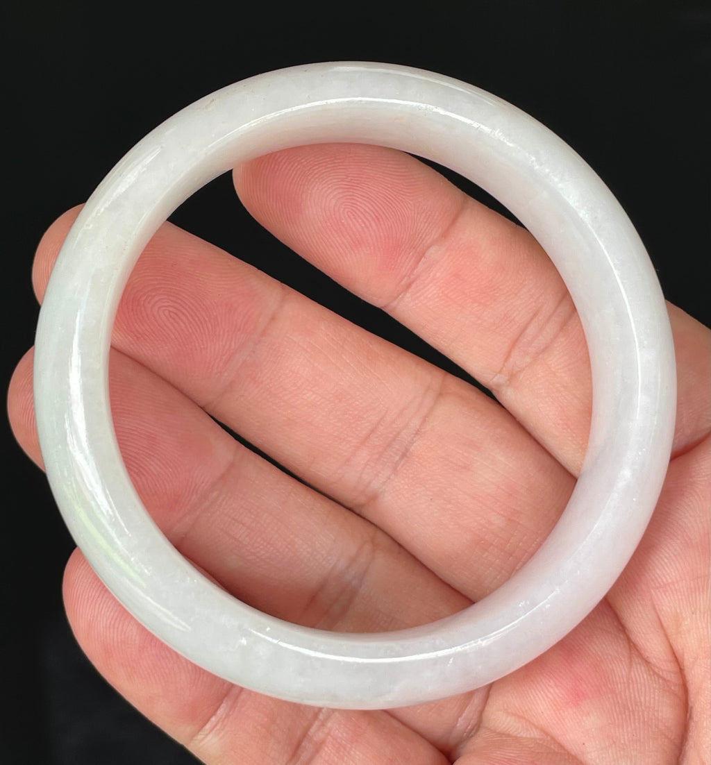 Natural Grade A Certified Burmese Jadeite Jade Bangle – Icy Milky White & Honey – 58.5mm – JB827