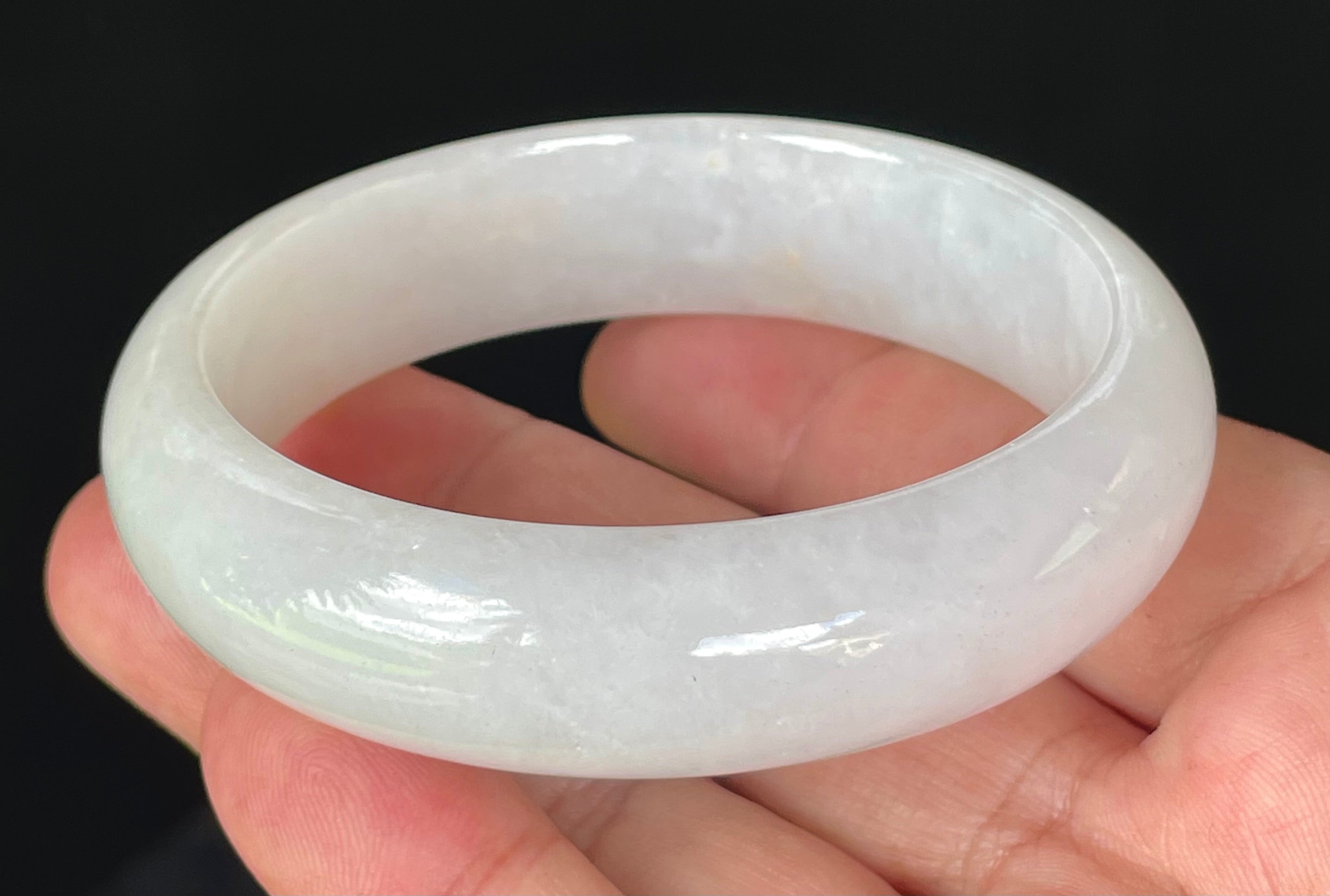Natural Grade A Certified Burmese Jadeite Jade Bangle – Icy Milky White & Honey – 58.5mm – JB827