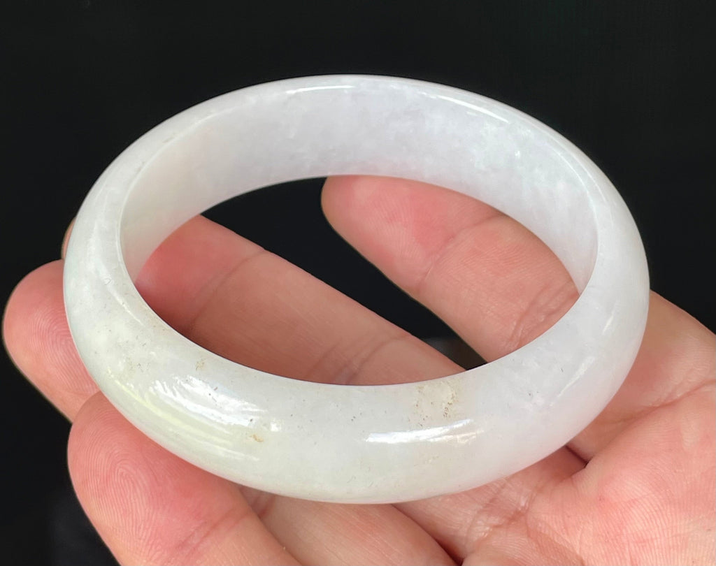 Natural Grade A Certified Burmese Jadeite Jade Bangle – Icy Milky White & Honey – 58.5mm – JB827