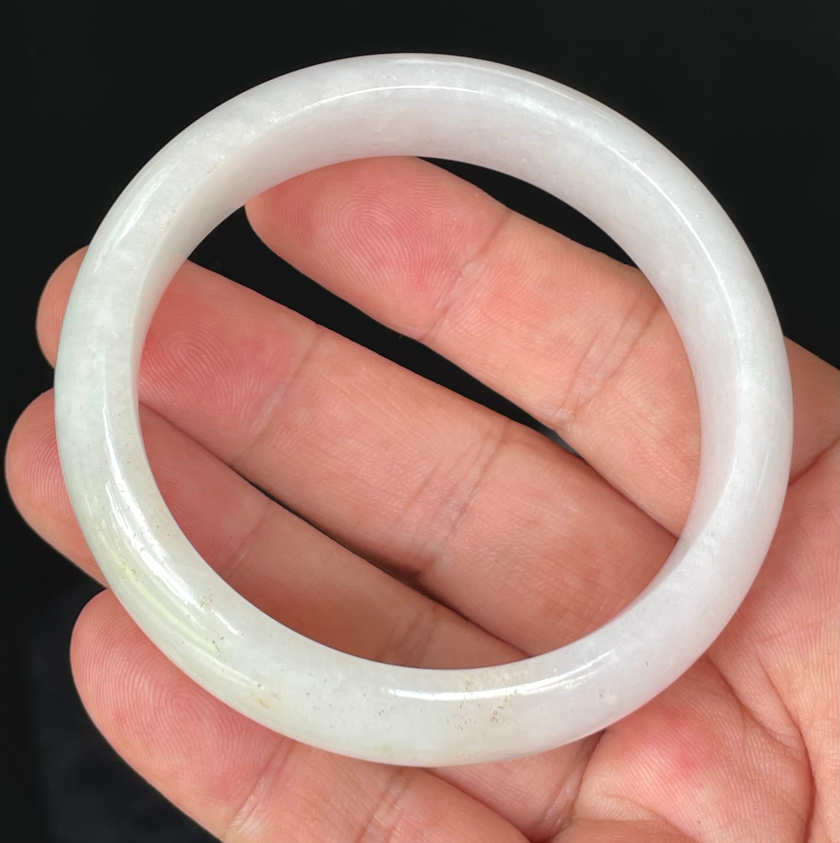 Natural Grade A Certified Burmese Jadeite Jade Bangle – Icy Milky White & Honey – 58.5mm – JB827