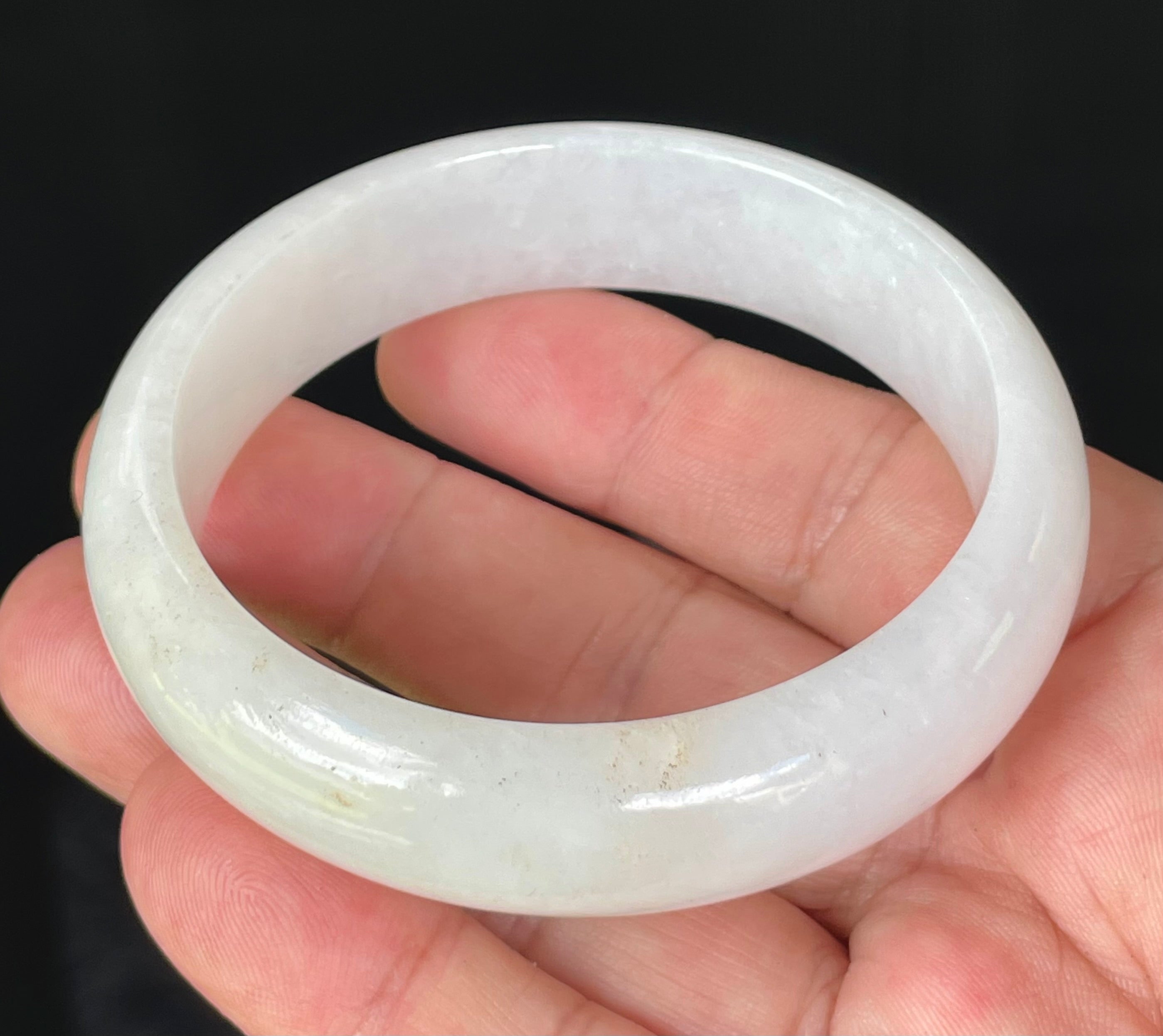 Natural Grade A Certified Burmese Jadeite Jade Bangle – Icy Milky White & Honey – 58.5mm – JB827