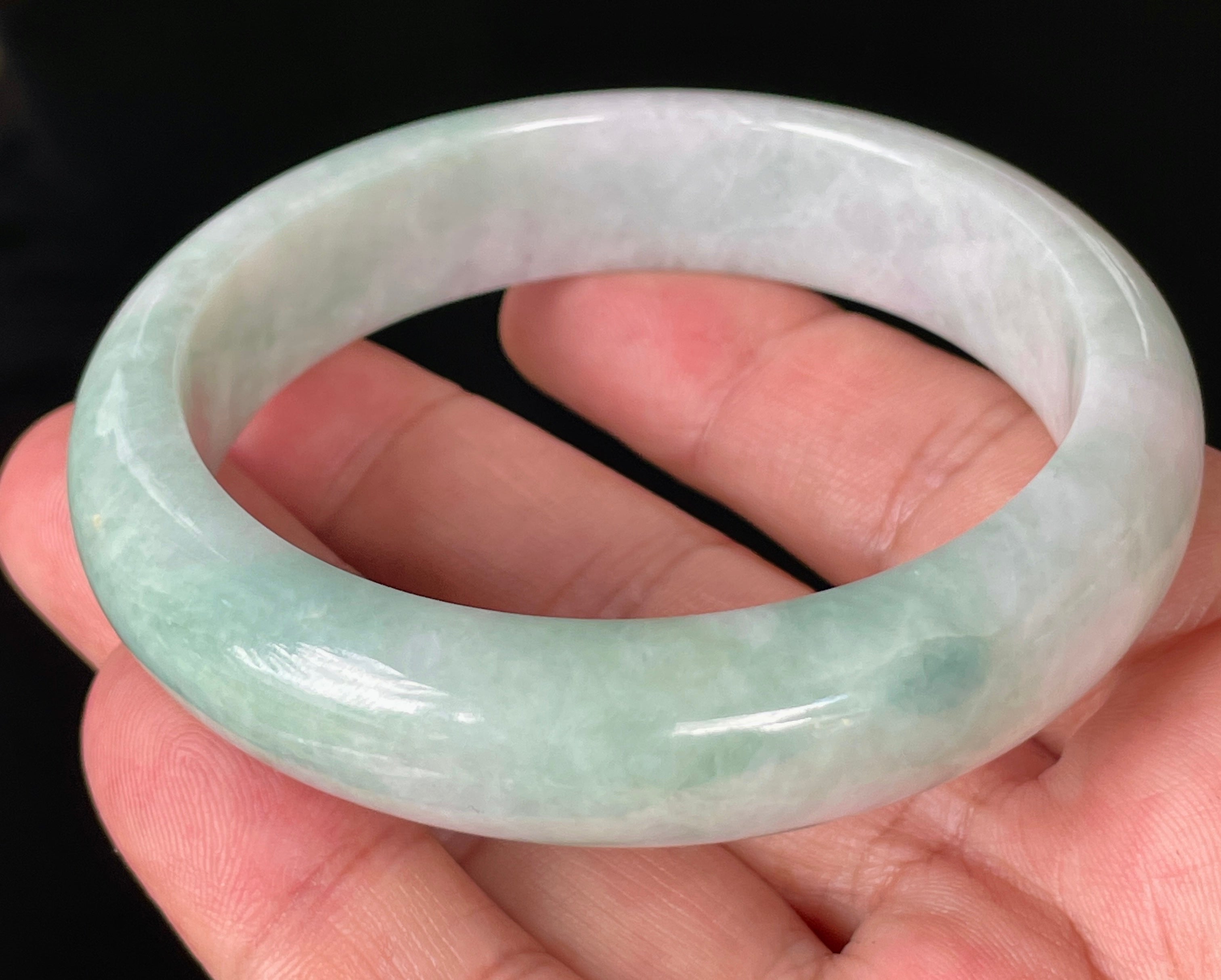 Natural Grade A Certified Burmese Jadeite Jade Bangle – Icy Imperial Green, Apple Green & Milky White – 58.3mm – JB875