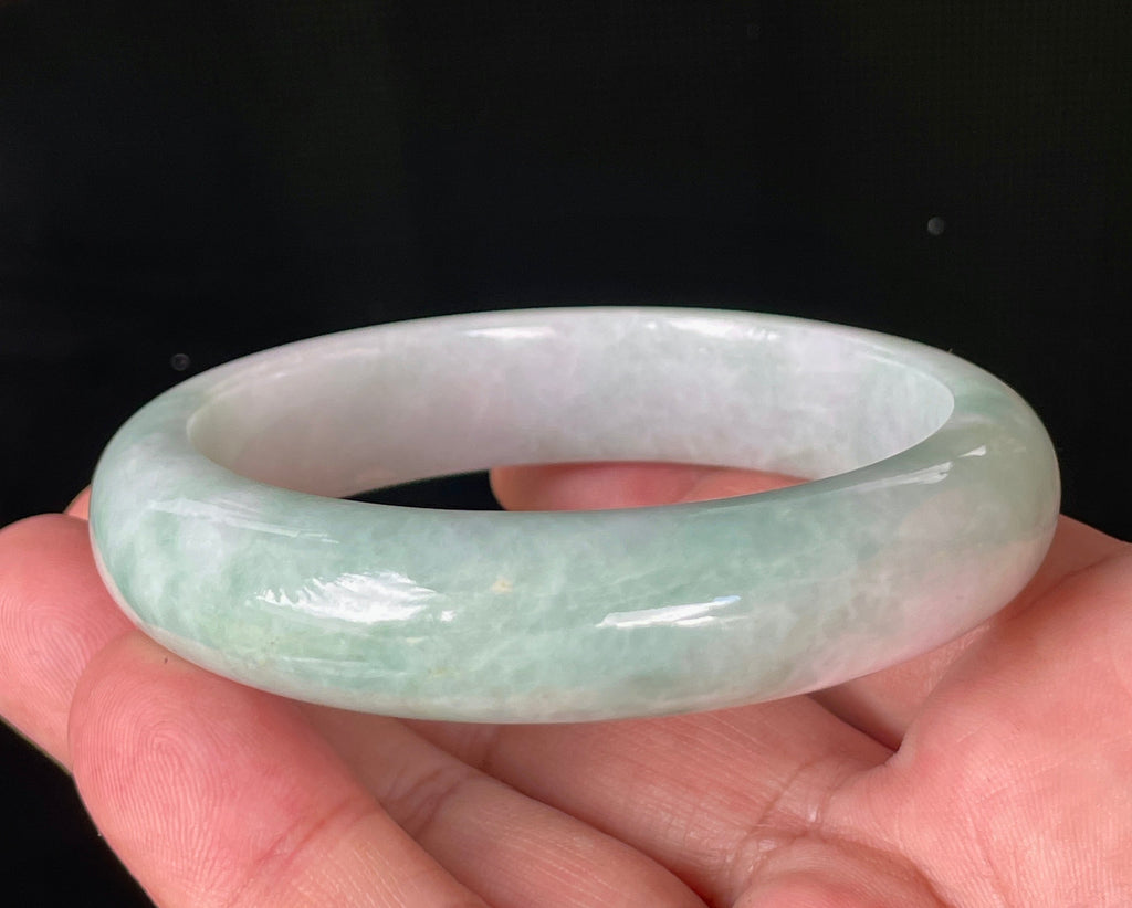 Natural Grade A Certified Burmese Jadeite Jade Bangle – Icy Imperial Green, Apple Green & Milky White – 58.3mm – JB875