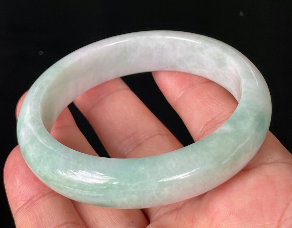 Natural Grade A Certified Burmese Jadeite Jade Bangle – Icy Imperial Green, Apple Green & Milky White – 58.3mm – JB875