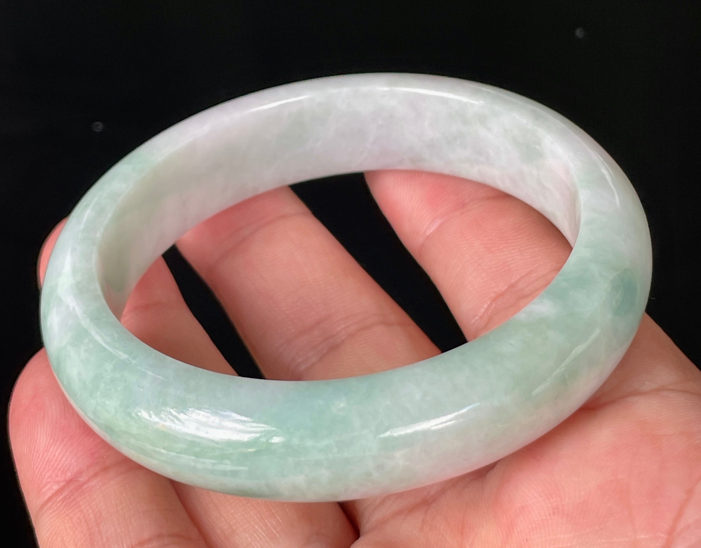 Natural Grade A Certified Burmese Jadeite Jade Bangle – Icy Imperial Green, Apple Green & Milky White – 58.3mm – JB875