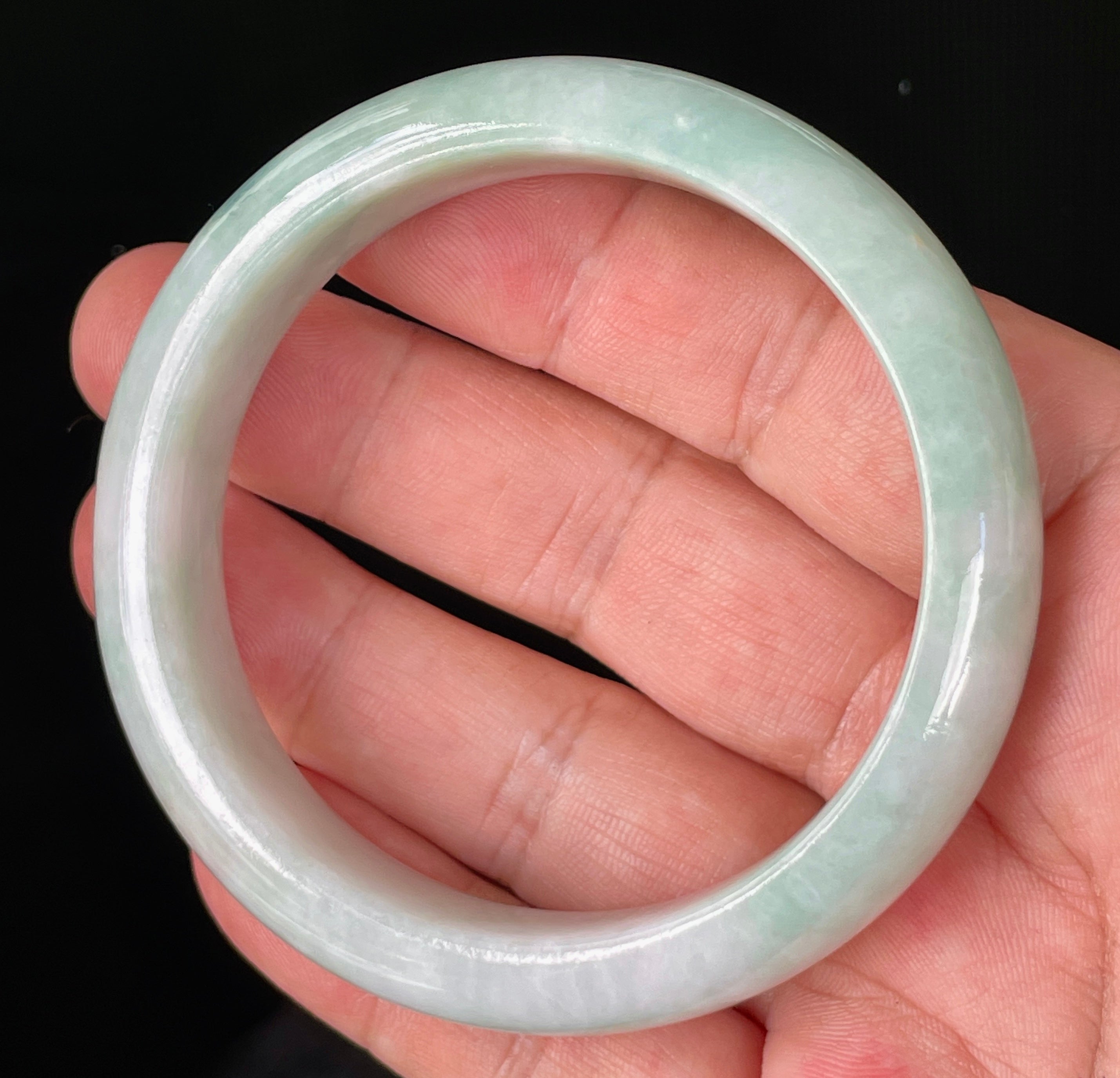 Natural Grade A Certified Burmese Jadeite Jade Bangle – Icy Imperial Green, Apple Green & Milky White – 58.3mm – JB875