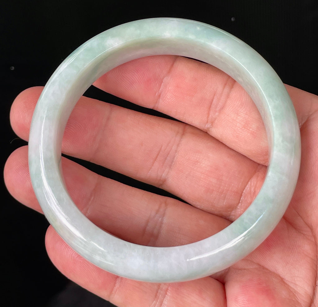 Natural Grade A Certified Burmese Jadeite Jade Bangle – Icy Imperial Green, Apple Green & Milky White – 58.3mm – JB875