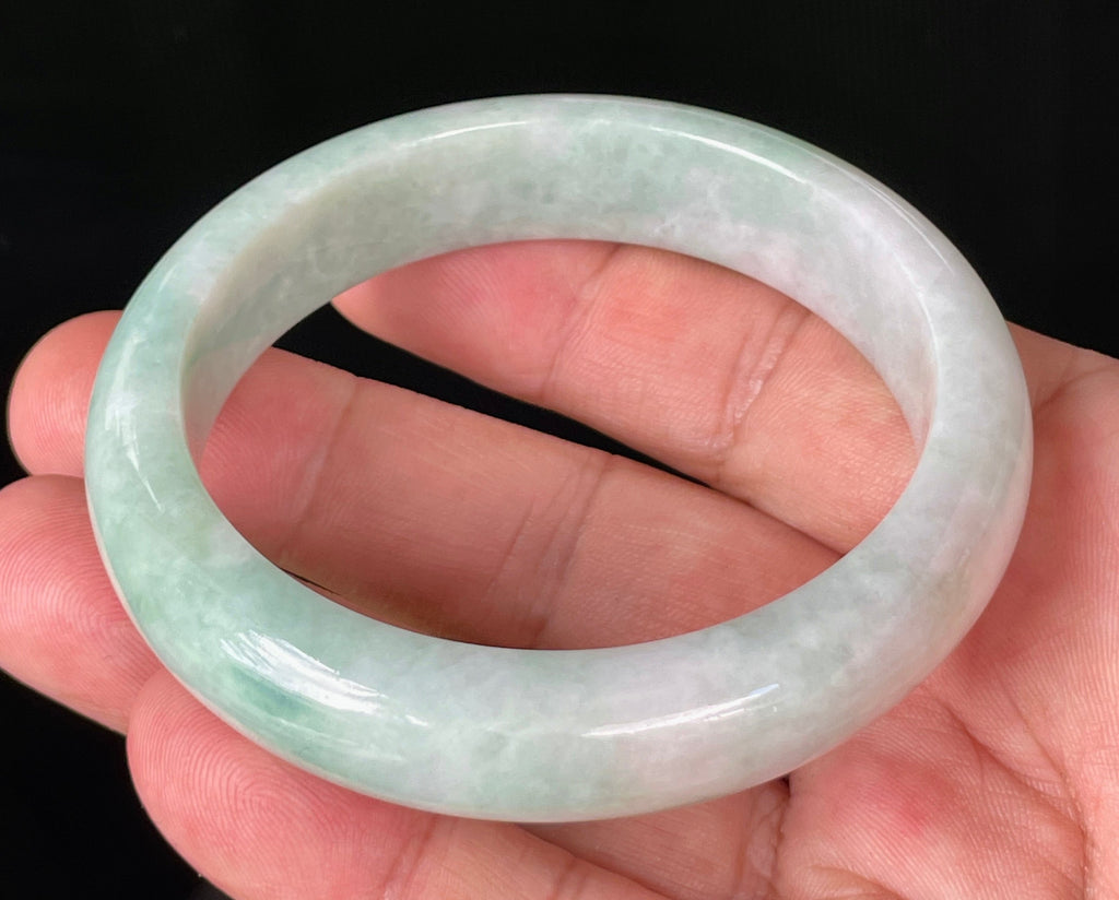 Natural Grade A Certified Burmese Jadeite Jade Bangle – Icy Imperial Green, Apple Green & Milky White – 58.3mm – JB875