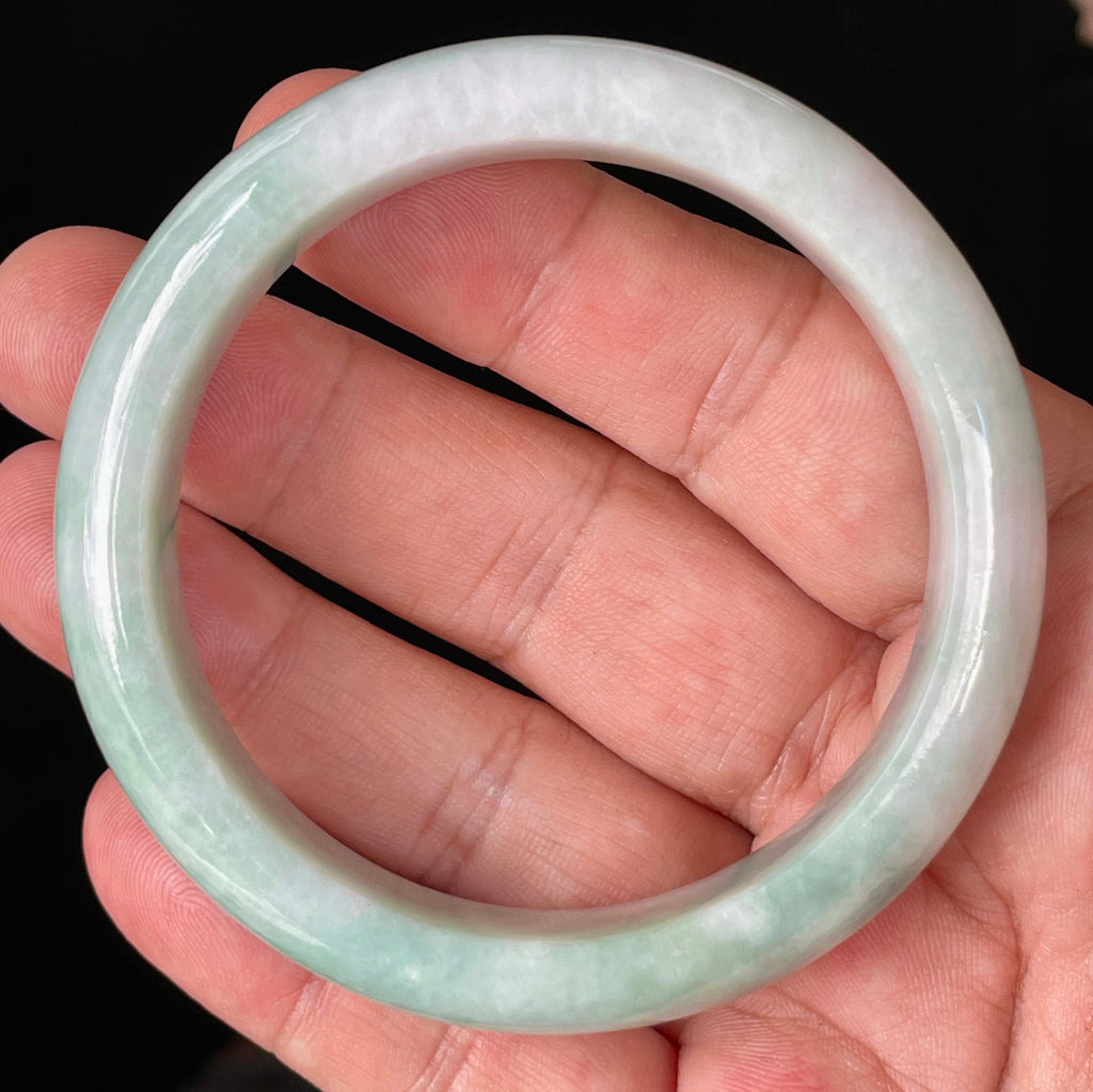 Natural Grade A Certified Burmese Jadeite Jade Bangle – Icy Imperial Green, Apple Green & Milky White – 58.3mm – JB875