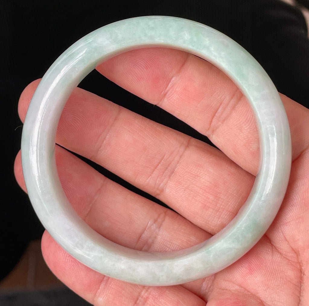 Natural Grade A Certified Burmese Jadeite Jade Bangle – Icy Imperial Green, Apple Green & Milky White – 58.3mm – JB875