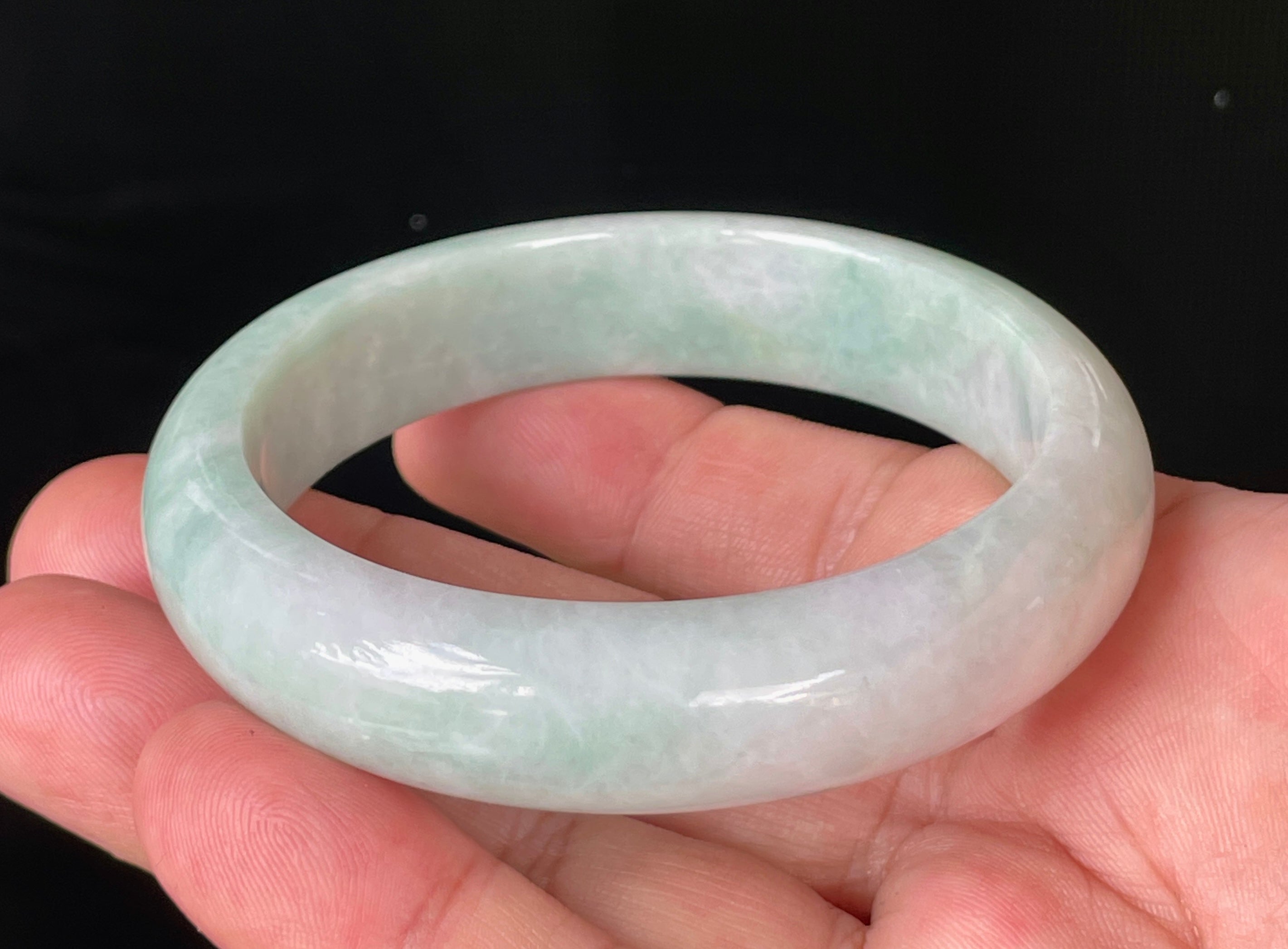 Natural Grade A Certified Burmese Jadeite Jade Bangle – Icy Imperial Green, Apple Green & Milky White – 58.3mm – JB875