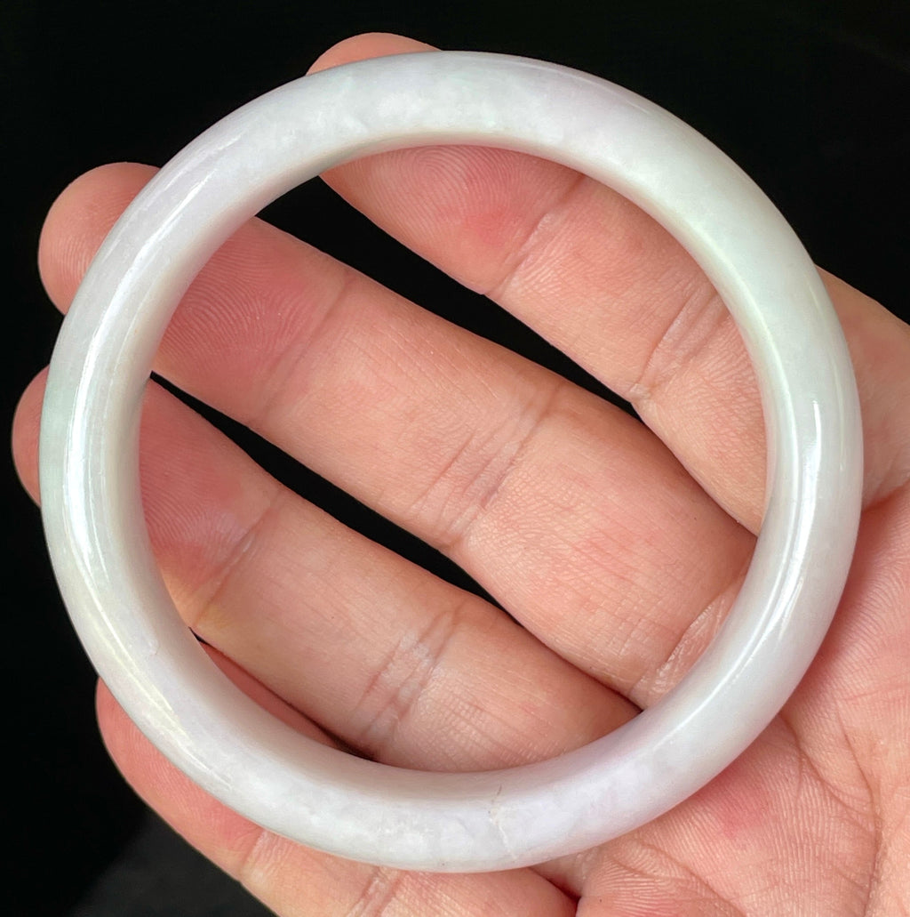 Natural Grade A Certified Burmese Jadeite Jade Bangle – Icy Milky White with Light Lavender & Apple Green Hues – 58.5mm – JB829