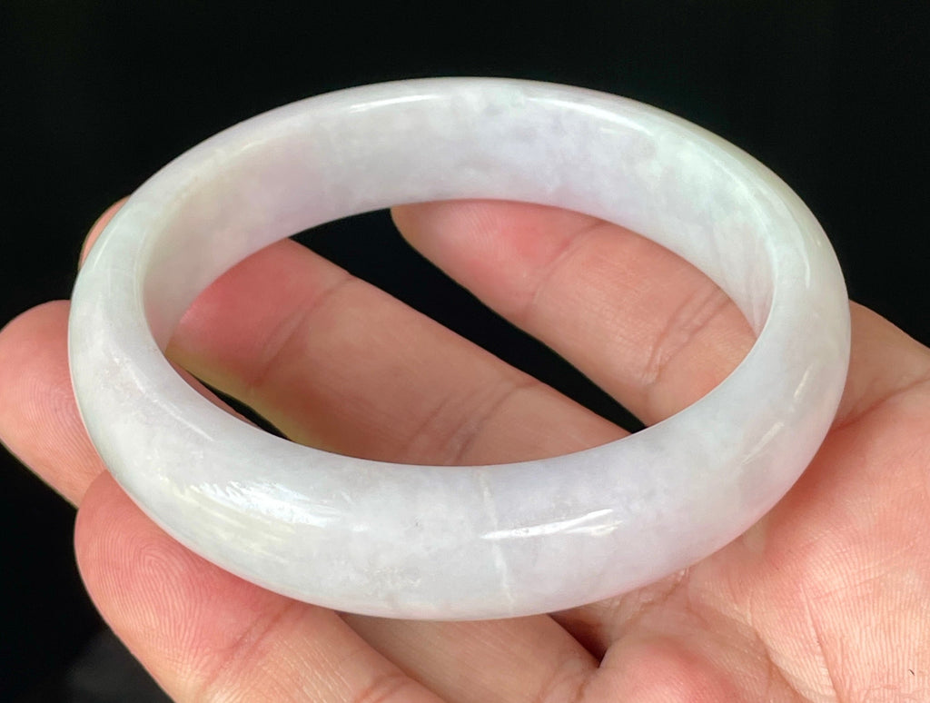 Natural Grade A Certified Burmese Jadeite Jade Bangle – Icy Milky White with Light Lavender & Apple Green Hues – 58.5mm – JB829