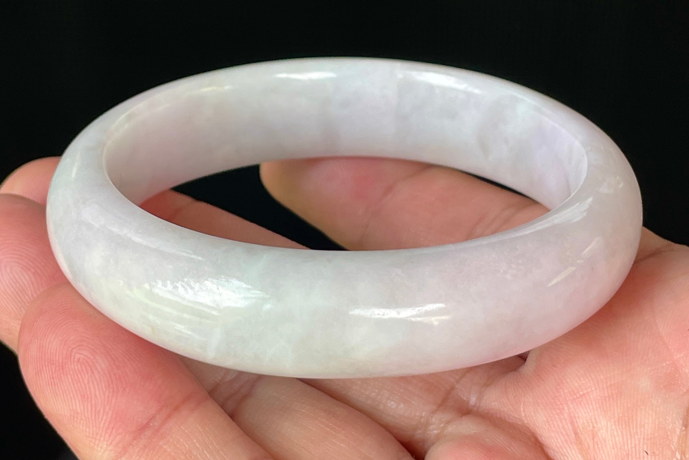 Natural Grade A Certified Burmese Jadeite Jade Bangle – Icy Milky White with Light Lavender & Apple Green Hues – 58.5mm – JB829
