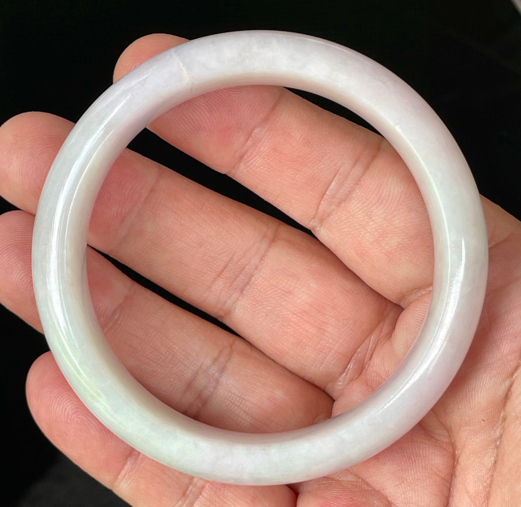 Natural Grade A Certified Burmese Jadeite Jade Bangle – Icy Milky White with Light Lavender & Apple Green Hues – 58.5mm – JB829