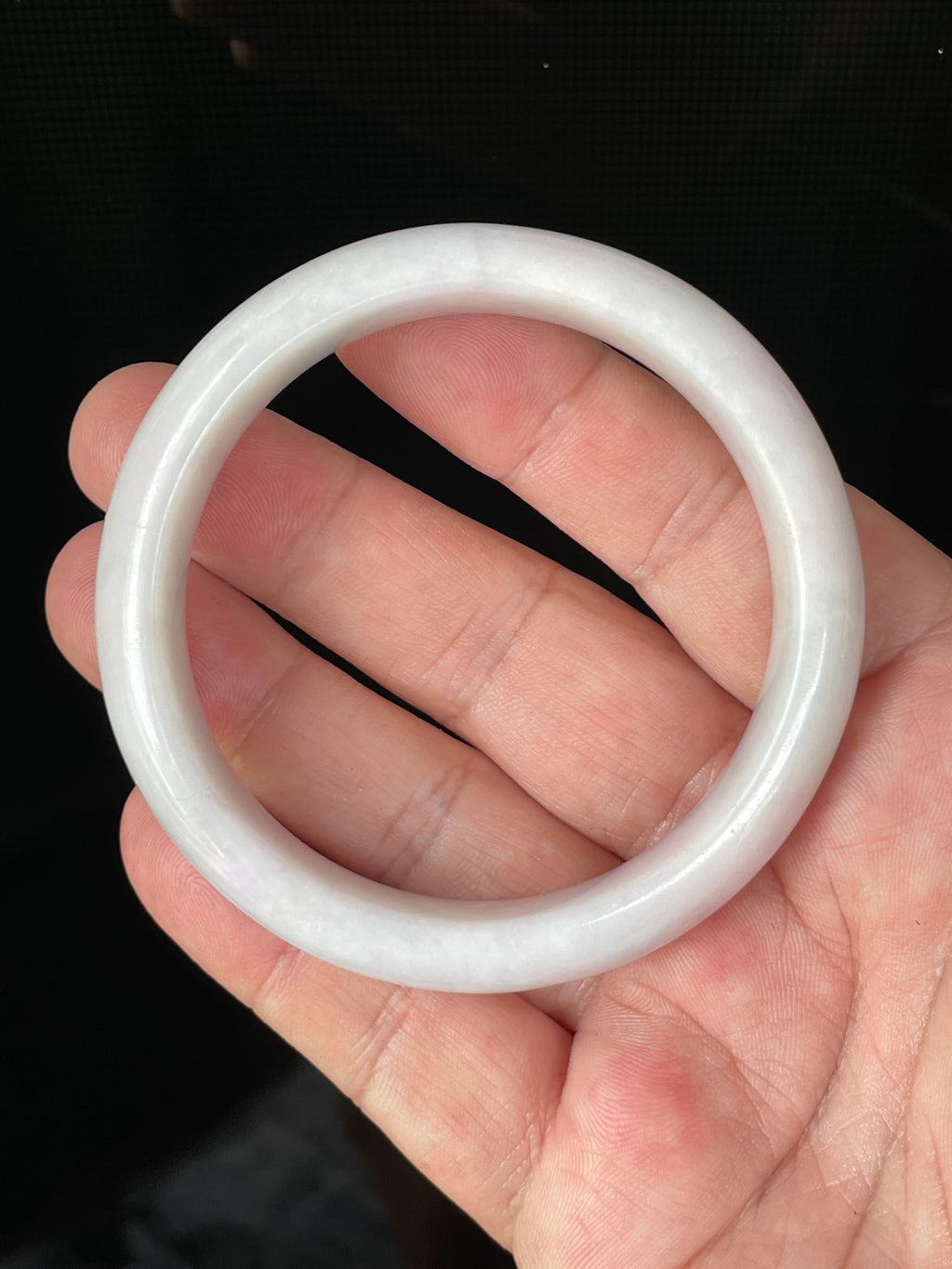 Natural Grade A Certified Burmese Jadeite Jade Bangle – Icy Milky White with Light Lavender & Apple Green Hues – 58.5mm – JB829