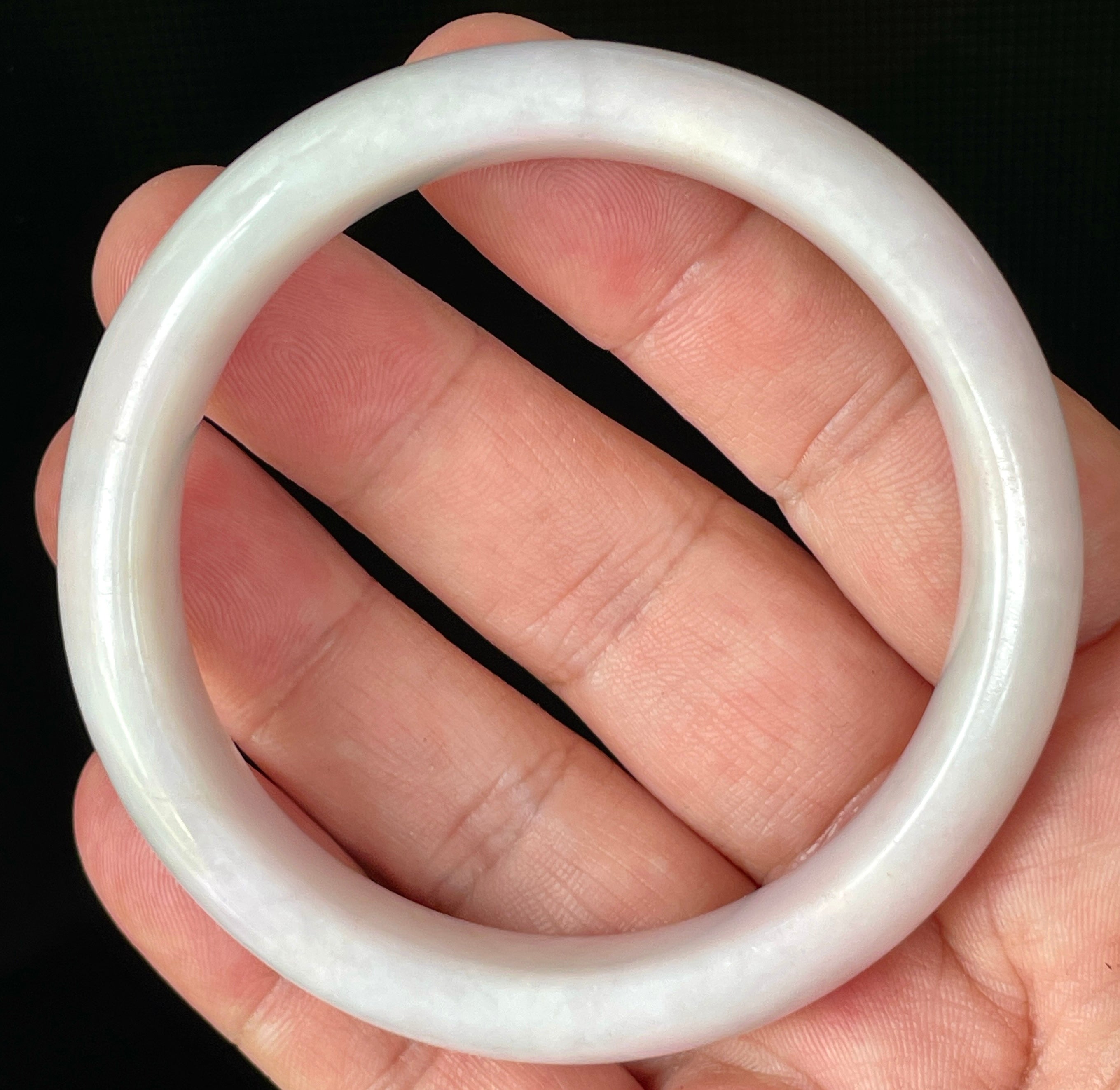 Natural Grade A Certified Burmese Jadeite Jade Bangle – Icy Milky White with Light Lavender & Apple Green Hues – 58.5mm – JB829