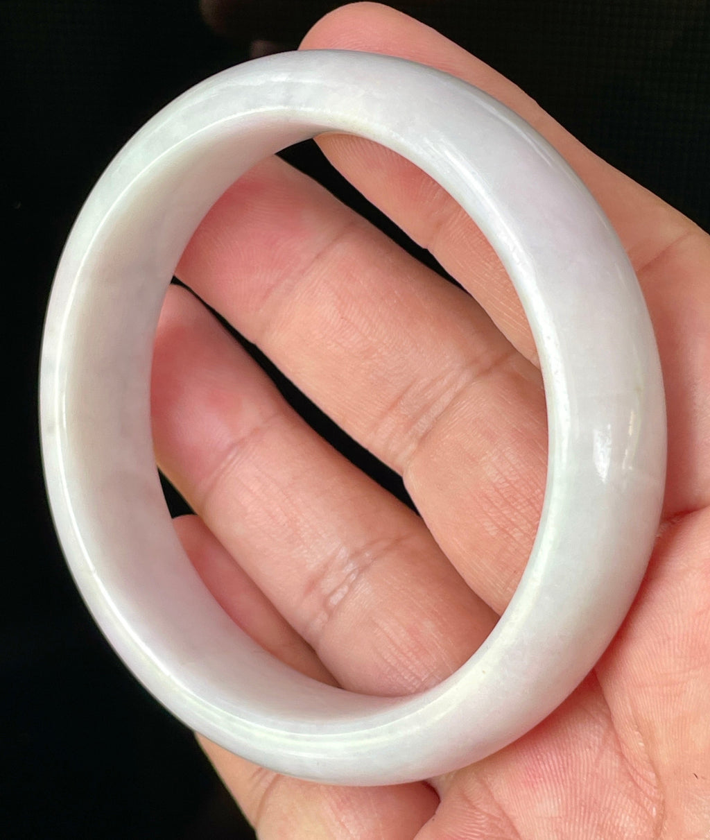 Natural Grade A Certified Burmese Jadeite Jade Bangle – Icy Milky White with Light Lavender & Apple Green Hues – 58.5mm – JB829