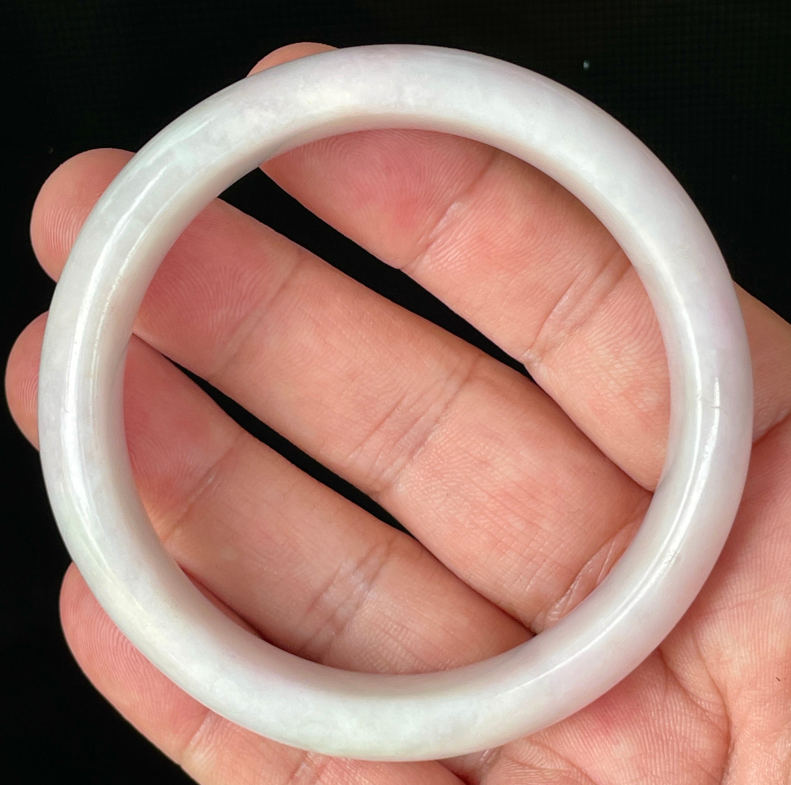 Natural Grade A Certified Burmese Jadeite Jade Bangle – Icy Milky White with Light Lavender & Apple Green Hues – 58.5mm – JB829