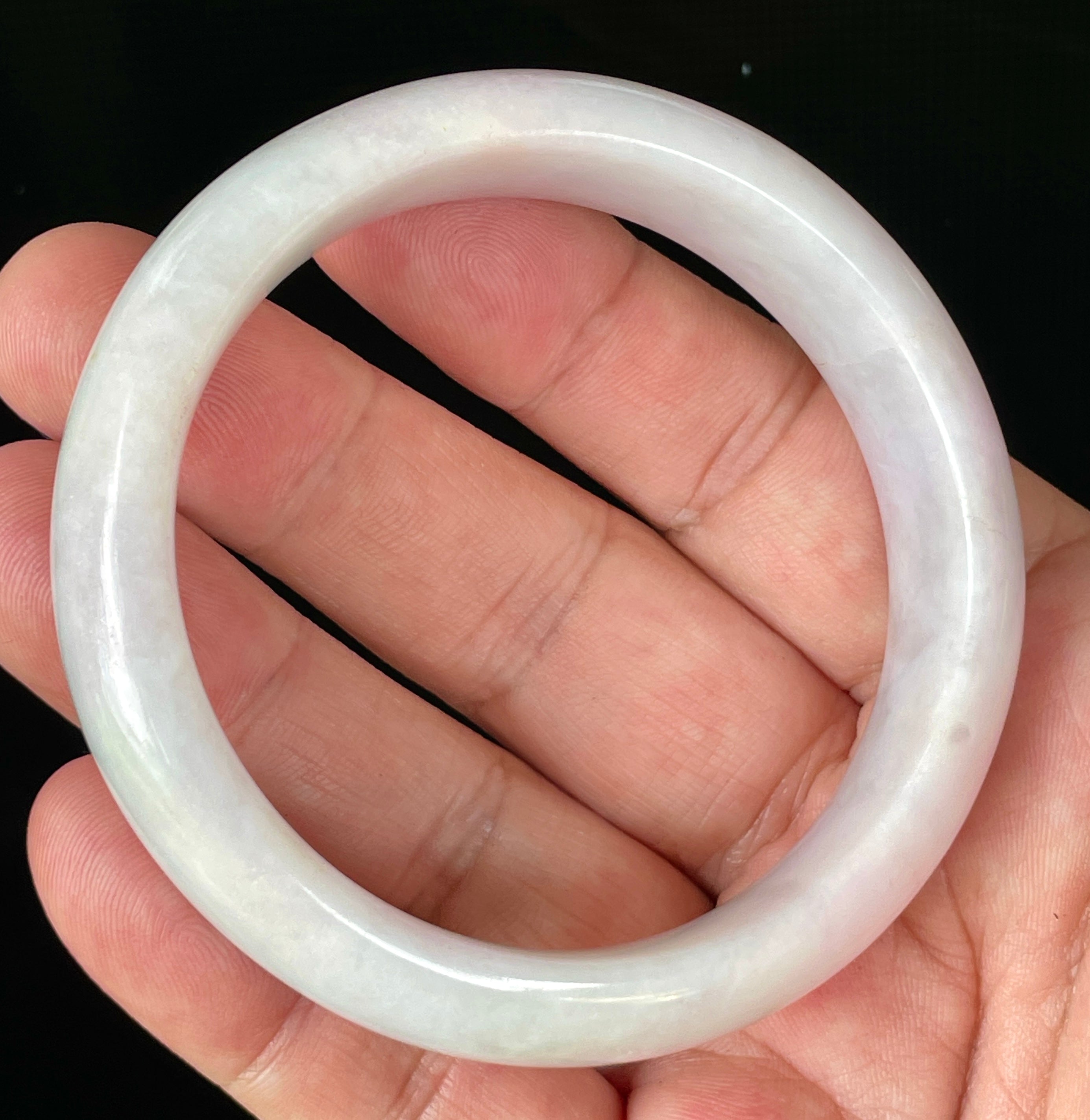 Natural Grade A Certified Burmese Jadeite Jade Bangle – Icy Milky White with Light Lavender & Apple Green Hues – 58.5mm – JB829