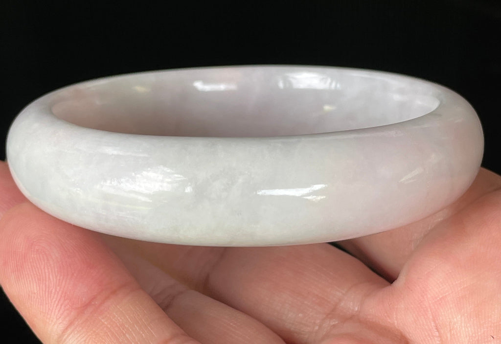 Natural Grade A Certified Burmese Jadeite Jade Bangle – Icy Milky White with Light Lavender & Apple Green Hues – 58.5mm – JB829