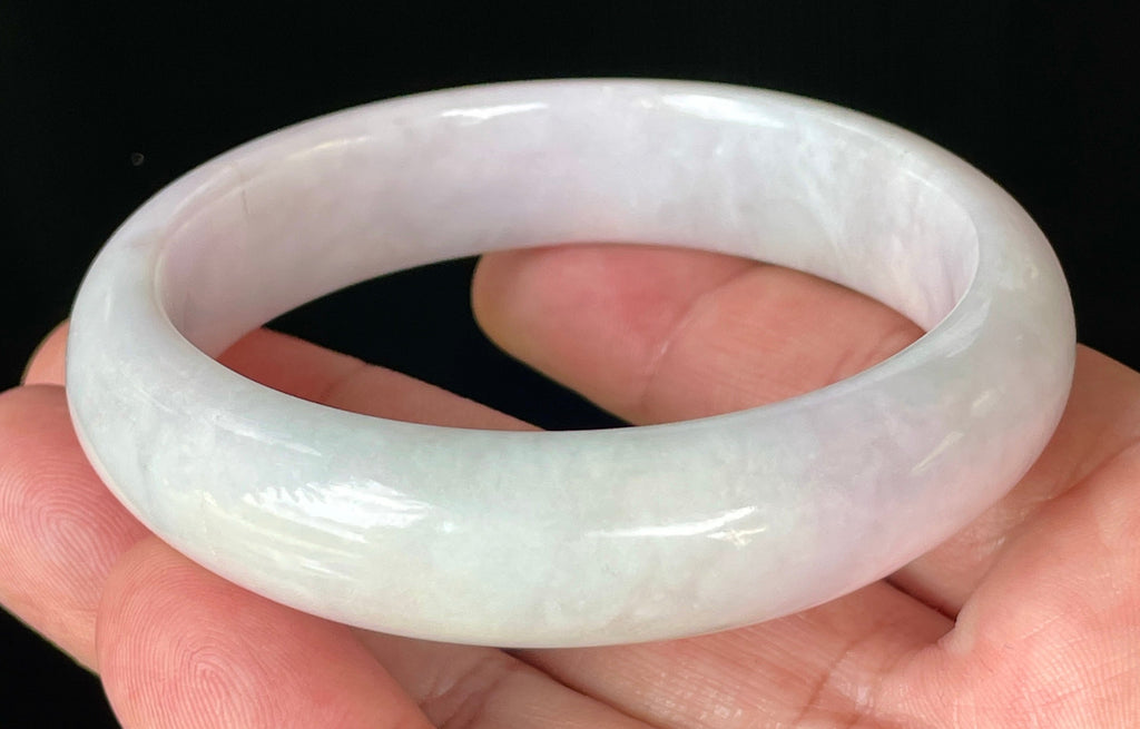 Natural Grade A Certified Burmese Jadeite Jade Bangle – Icy Milky White with Light Lavender & Apple Green Hues – 58.5mm – JB829