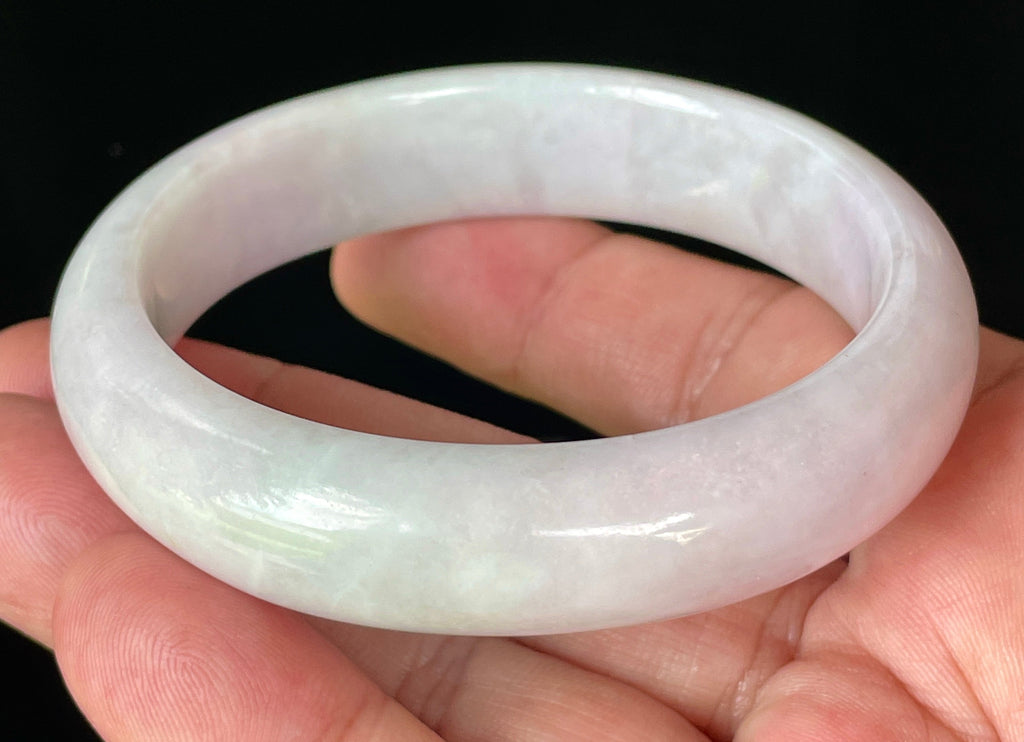 Natural Grade A Certified Burmese Jadeite Jade Bangle – Icy Milky White with Light Lavender & Apple Green Hues – 58.5mm – JB829