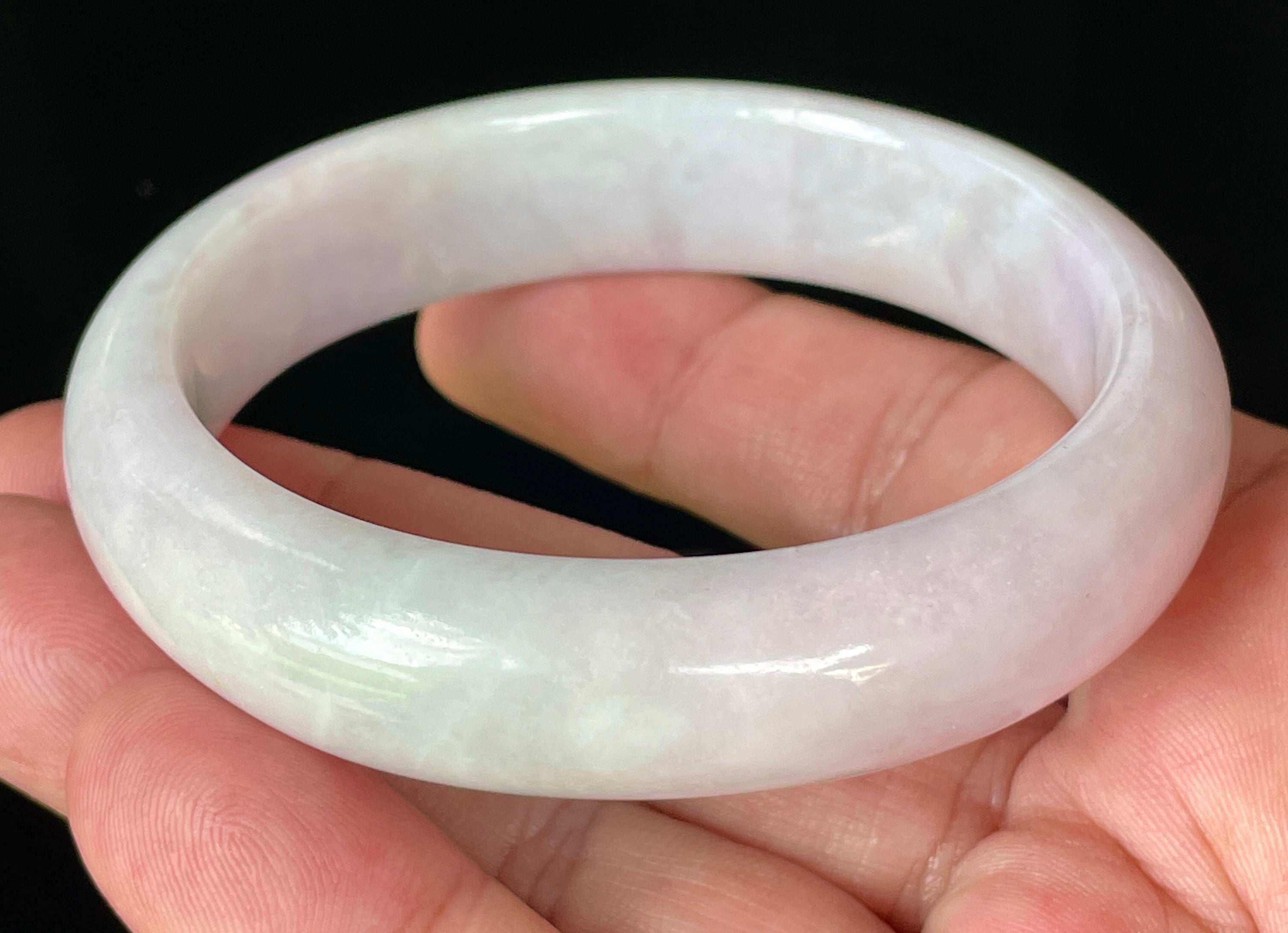 Natural Grade A Certified Burmese Jadeite Jade Bangle – Icy Milky White with Light Lavender & Apple Green Hues – 58.5mm – JB829