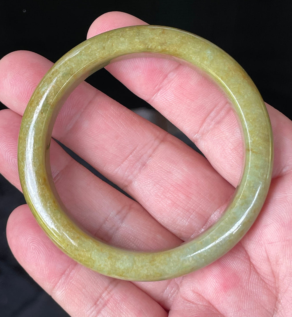 Natural Grade A Certified Burmese Jadeite Jade Bangle – Moss & Apple Green with Brown Hues – 52.4mm – JB872