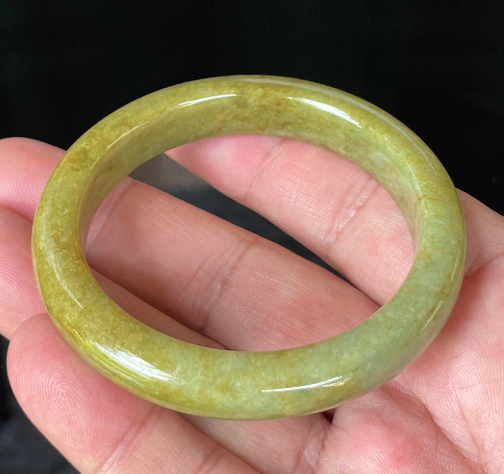 Natural Grade A Certified Burmese Jadeite Jade Bangle – Moss & Apple Green with Brown Hues – 52.4mm – JB872