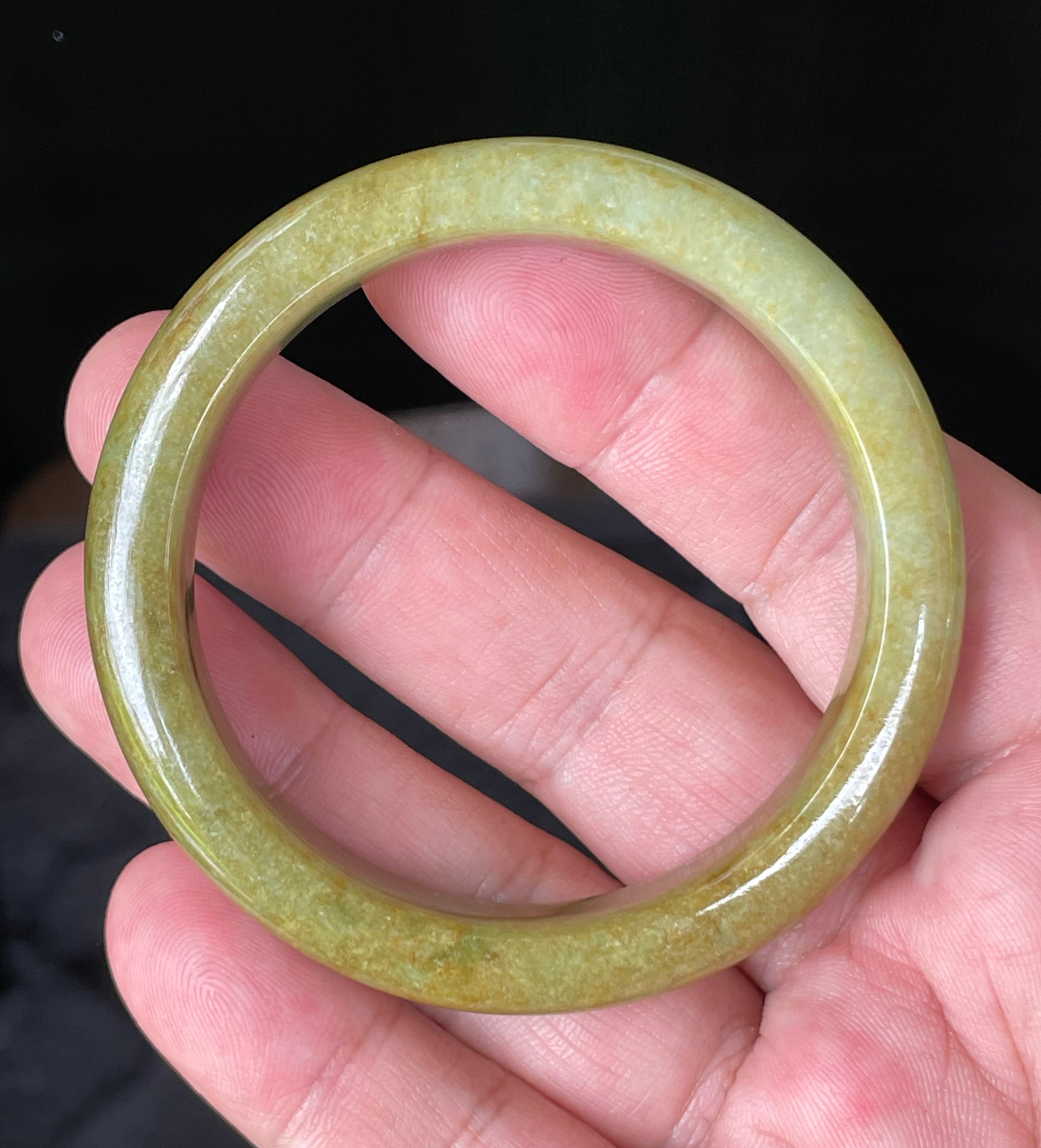 Natural Grade A Certified Burmese Jadeite Jade Bangle – Moss & Apple Green with Brown Hues – 52.4mm – JB872