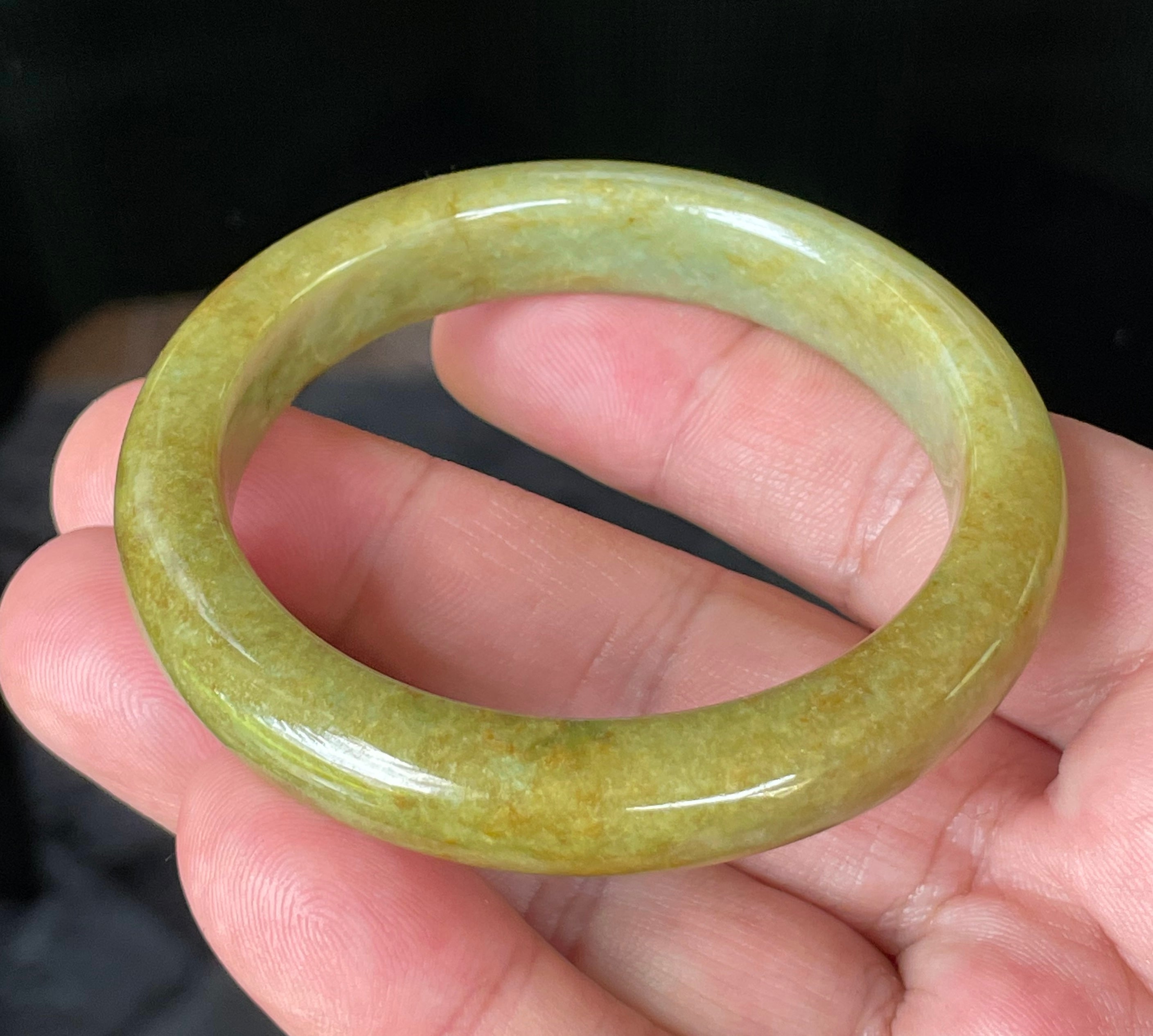 Natural Grade A Certified Burmese Jadeite Jade Bangle – Moss & Apple Green with Brown Hues – 52.4mm – JB872