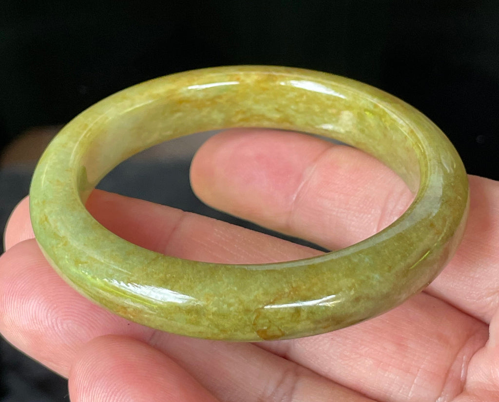 Natural Grade A Certified Burmese Jadeite Jade Bangle – Moss & Apple Green with Brown Hues – 52.4mm – JB872