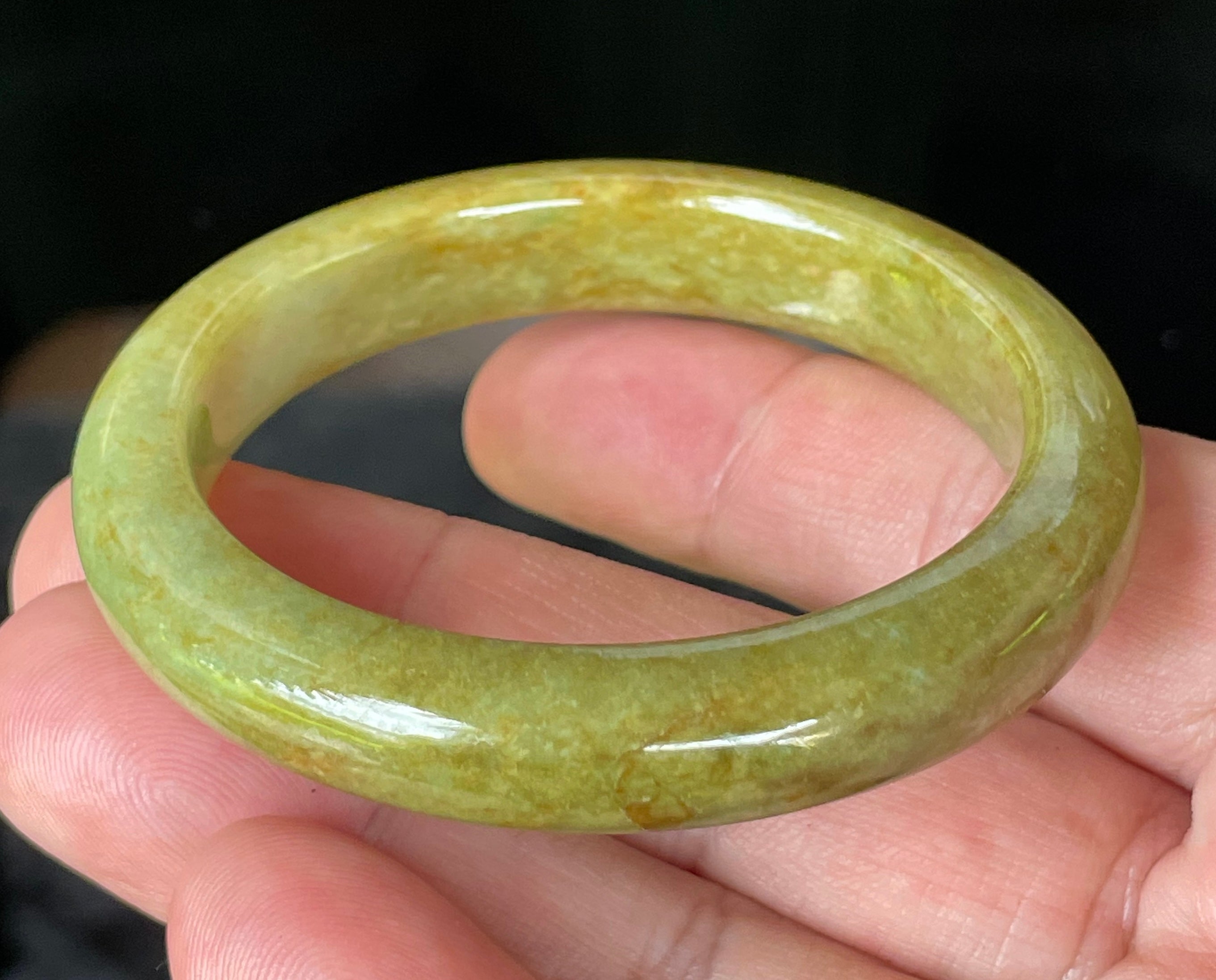 Natural Grade A Certified Burmese Jadeite Jade Bangle – Moss & Apple Green with Brown Hues – 52.4mm – JB872