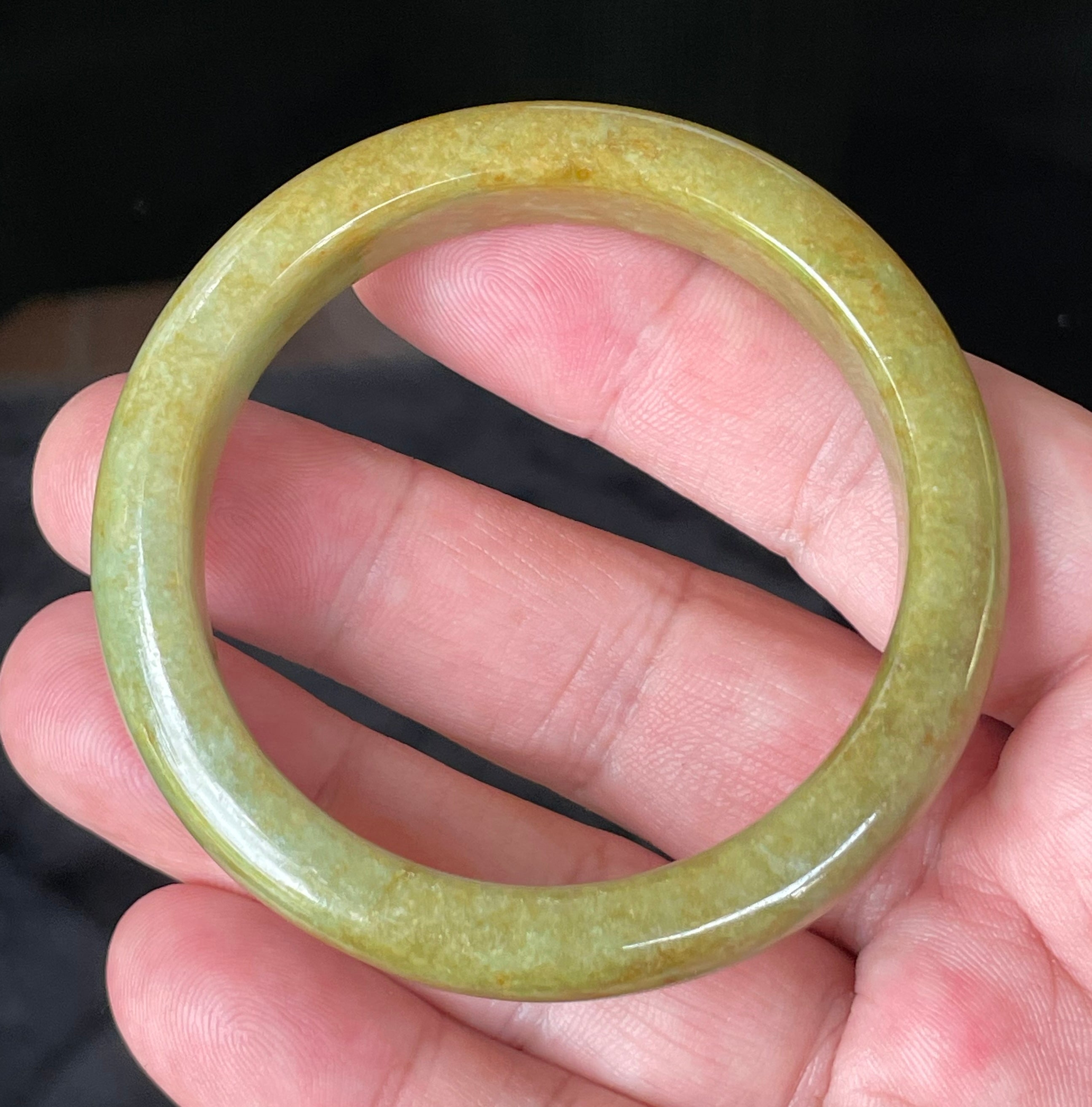 Natural Grade A Certified Burmese Jadeite Jade Bangle – Moss & Apple Green with Brown Hues – 52.4mm – JB872