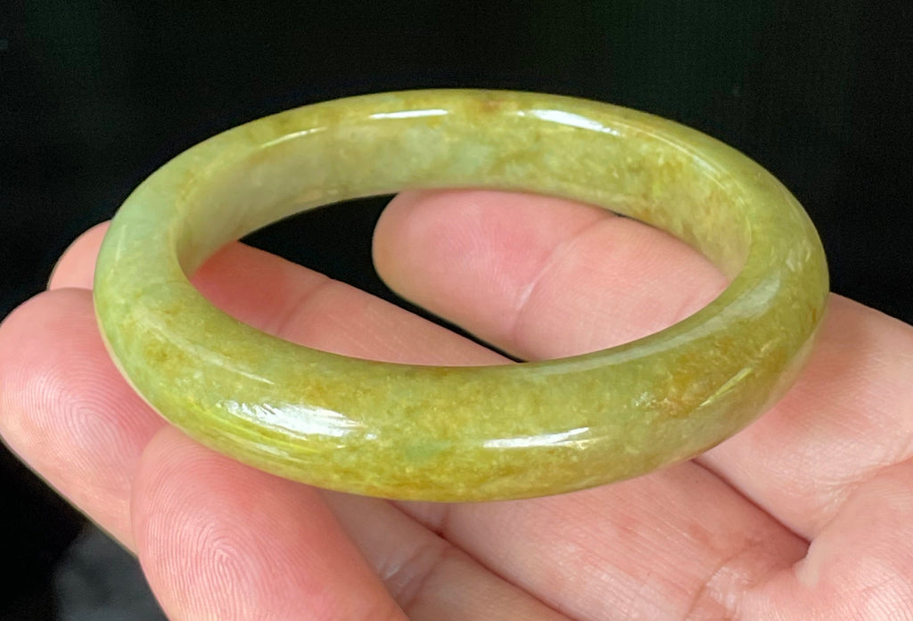 Natural Grade A Certified Burmese Jadeite Jade Bangle – Moss & Apple Green with Brown Hues – 52.4mm – JB872