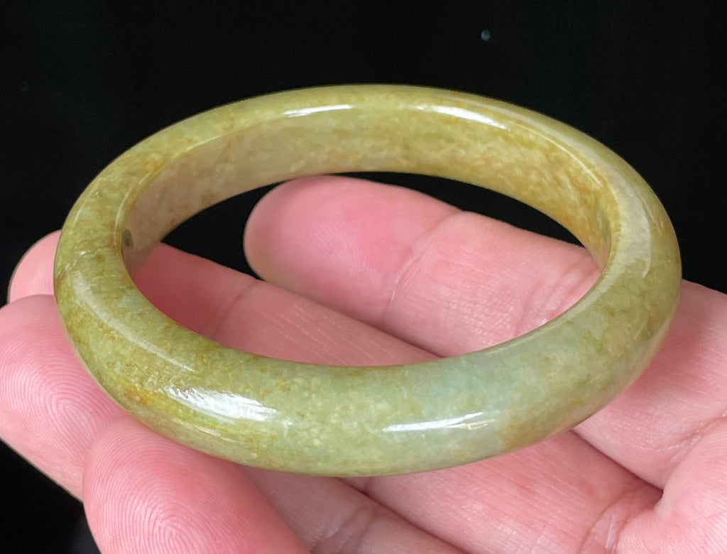 Natural Grade A Certified Burmese Jadeite Jade Bangle – Moss & Apple Green with Brown Hues – 52.4mm – JB872
